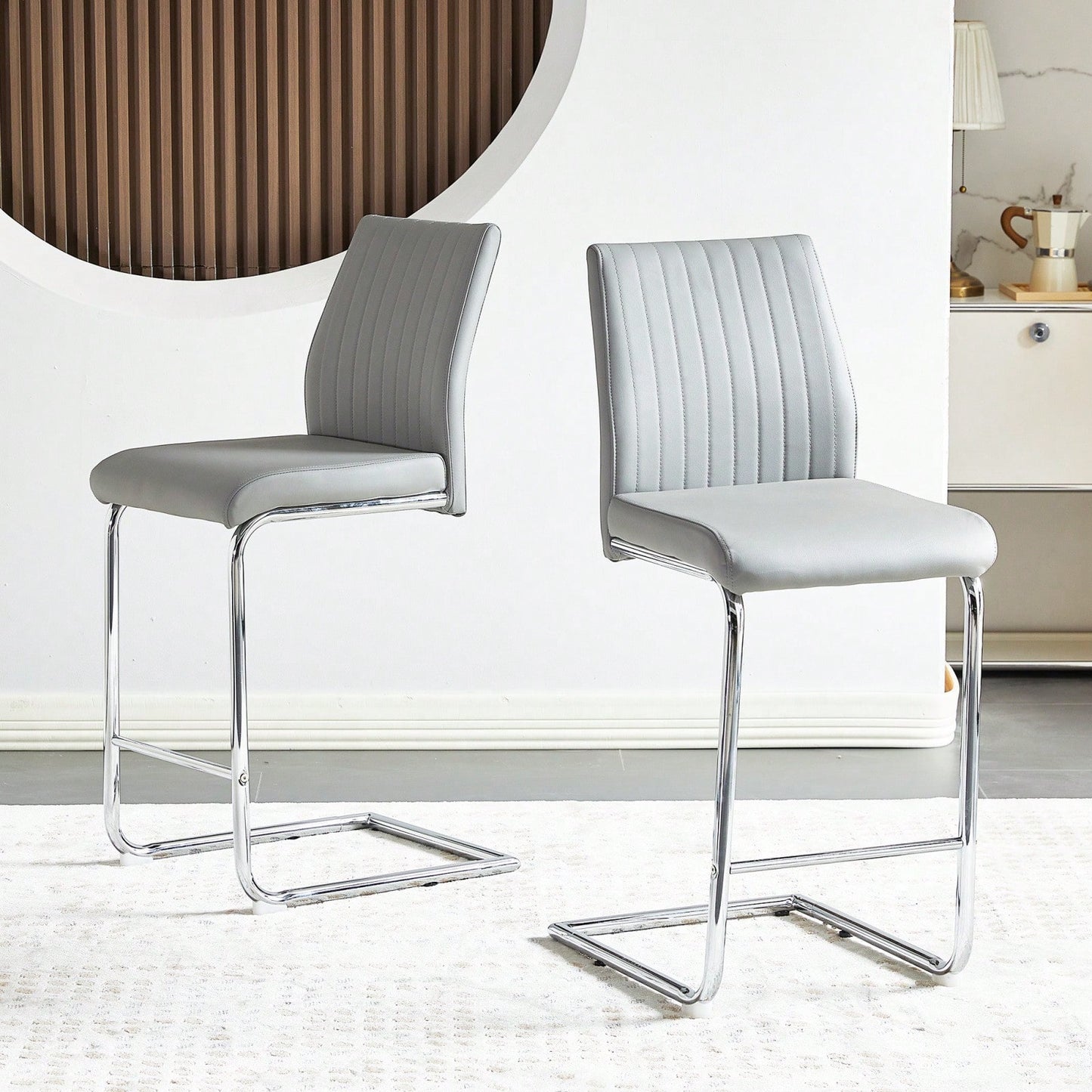 Light Grey Modern Bar Stools Set of 2 with Backrest and Footrest for Kitchen Island and Pub 39 Inch Height