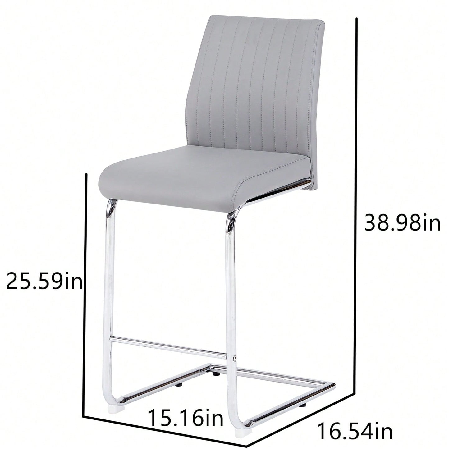 Light Grey Modern Bar Stools Set of 2 with Backrest and Footrest for Kitchen Island and Pub 39 Inch Height