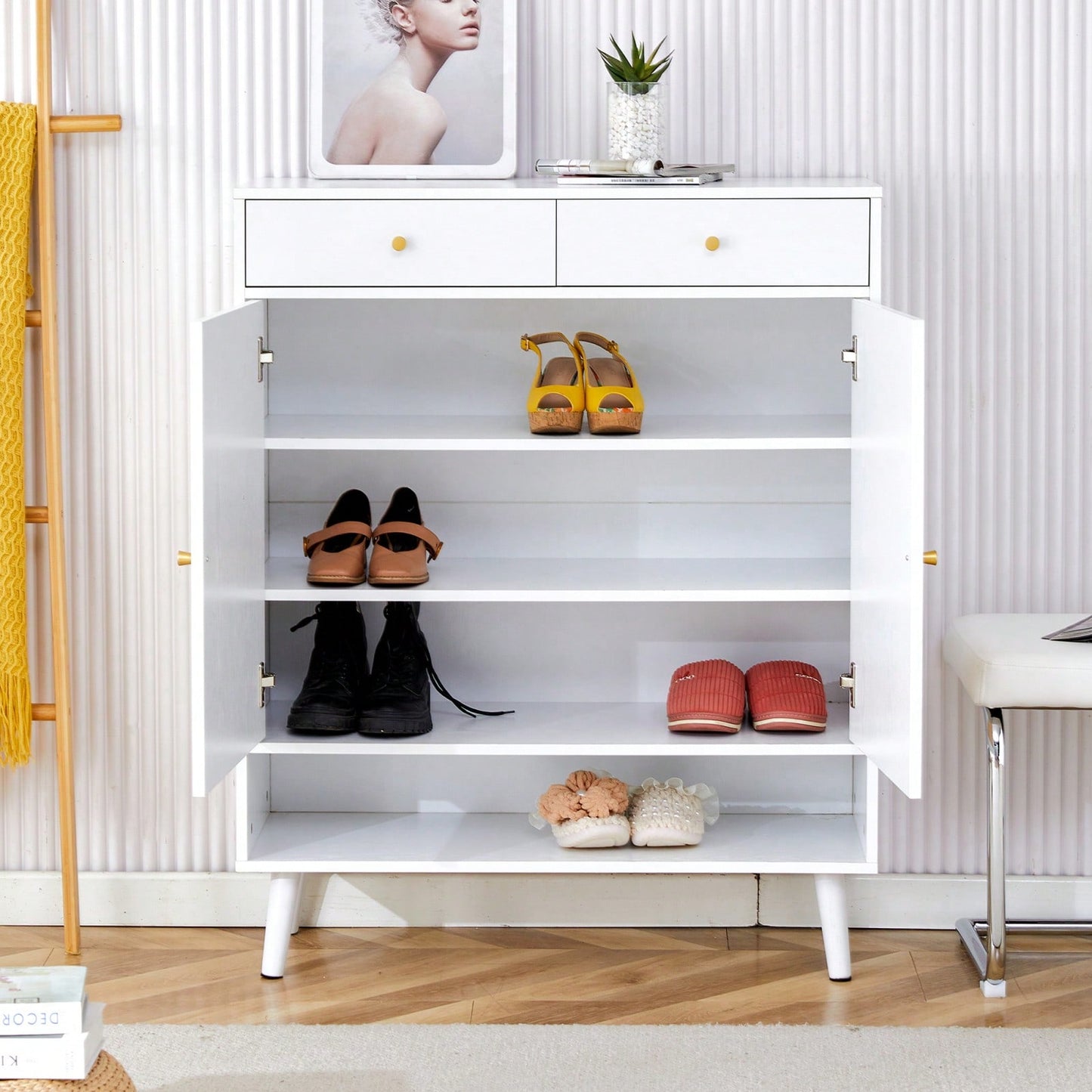 Modern Minimalist Storage Cabinet With Rattan Doors - Stylish Entryway Shoe Organizer Or Bedroom Nightstand - Easy 5-10 Minute Assembly