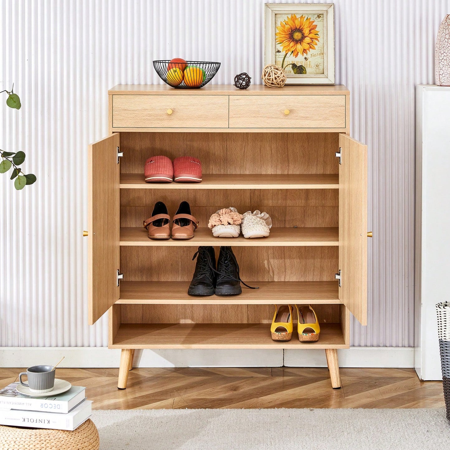 Modern Minimalist Storage Cabinet With Rattan Doors - Stylish Entryway Shoe Organizer Or Bedroom Nightstand - Easy 5-10 Minute Assembly