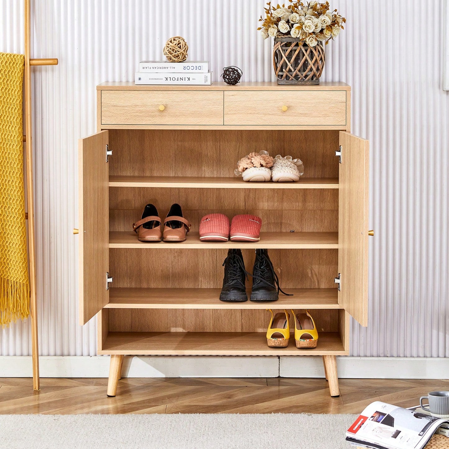 Modern Minimalist Storage Cabinet With Rattan Doors - Stylish Entryway Shoe Organizer Or Bedroom Nightstand - Easy 5-10 Minute Assembly