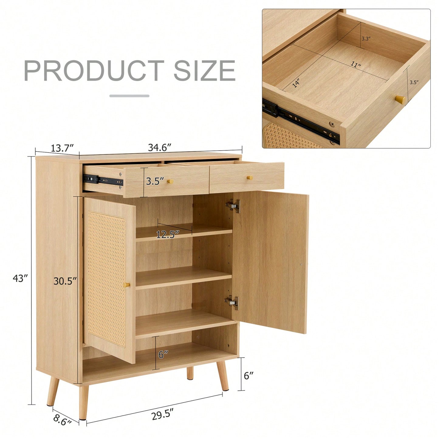 Modern Minimalist Storage Cabinet With Rattan Doors - Stylish Entryway Shoe Organizer Or Bedroom Nightstand - Easy 5-10 Minute Assembly