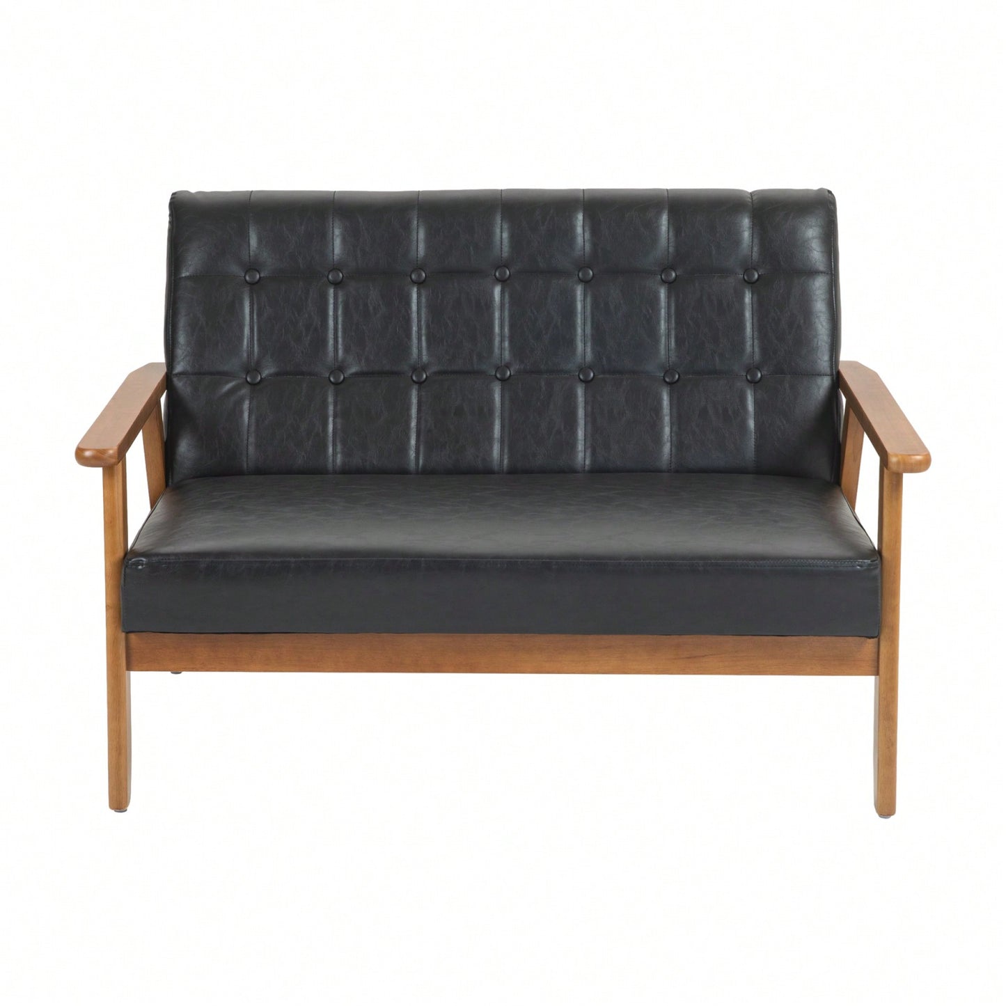 2-Seat Wood Armchair Living Room/Outdoor Lounge Chair Pu Leather Upholstered Loveseat Sofa