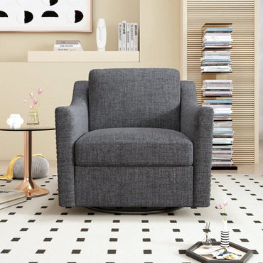 Ergonomic 360° Swivel Accent Chair Soft Cotton Linen Upholstered Armchair for Living Room Bedroom Office
