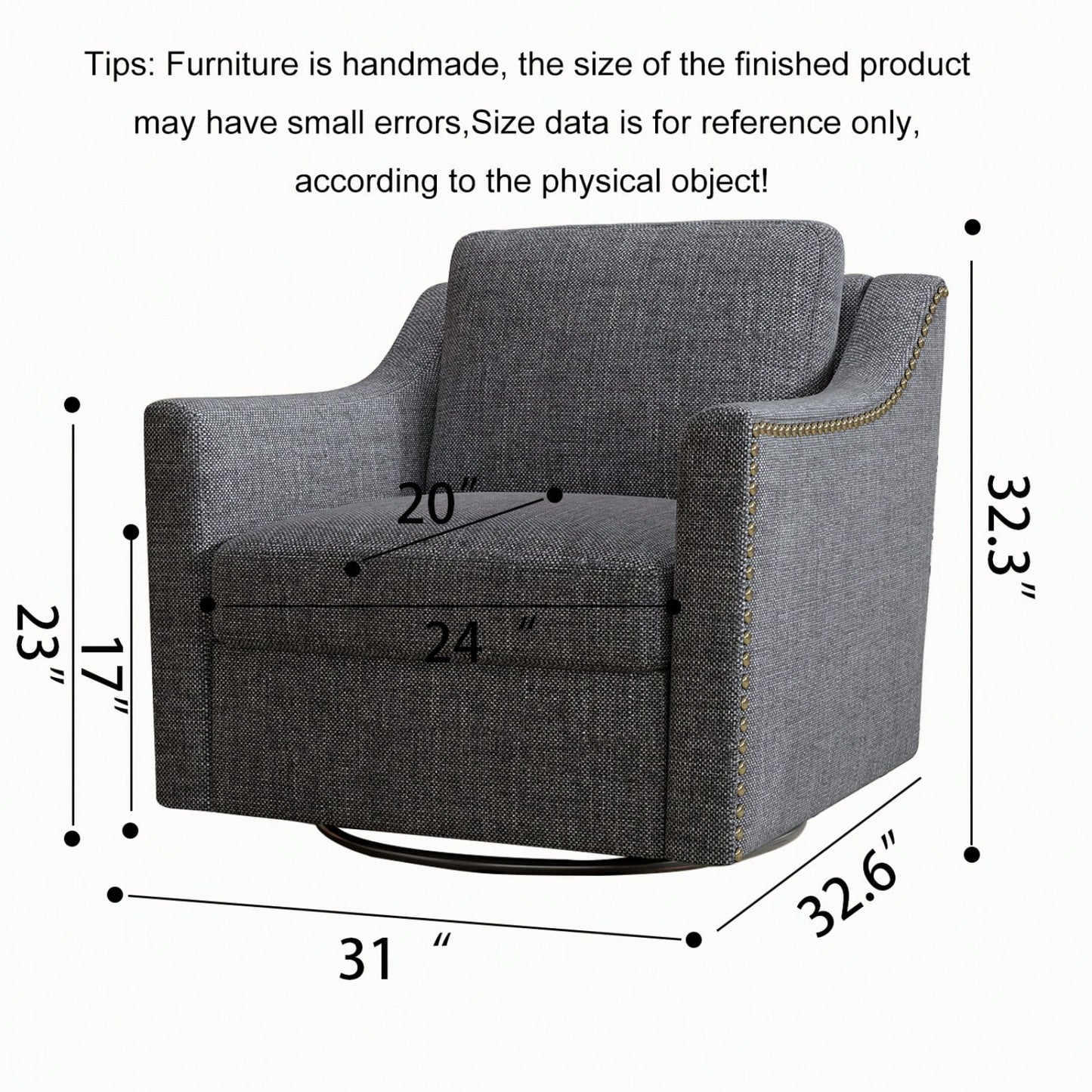 Ergonomic 360° Swivel Accent Chair Soft Cotton Linen Upholstered Armchair for Living Room Bedroom Office