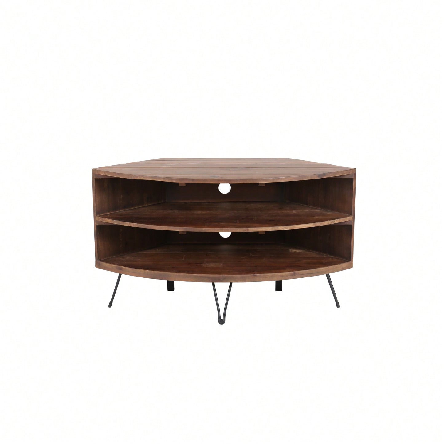 Rustic Corner Media Stand Fan Shaped TV Console Table Reclaimed Wood Finish Space Saving Entertainment Center for Living Room