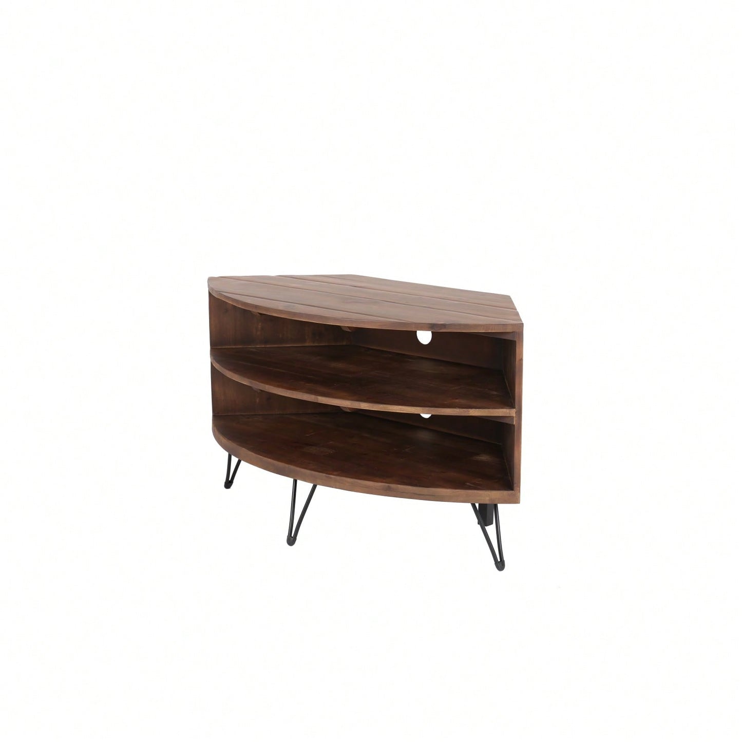 Rustic Corner Media Stand Fan Shaped TV Console Table Reclaimed Wood Finish Space Saving Entertainment Center for Living Room