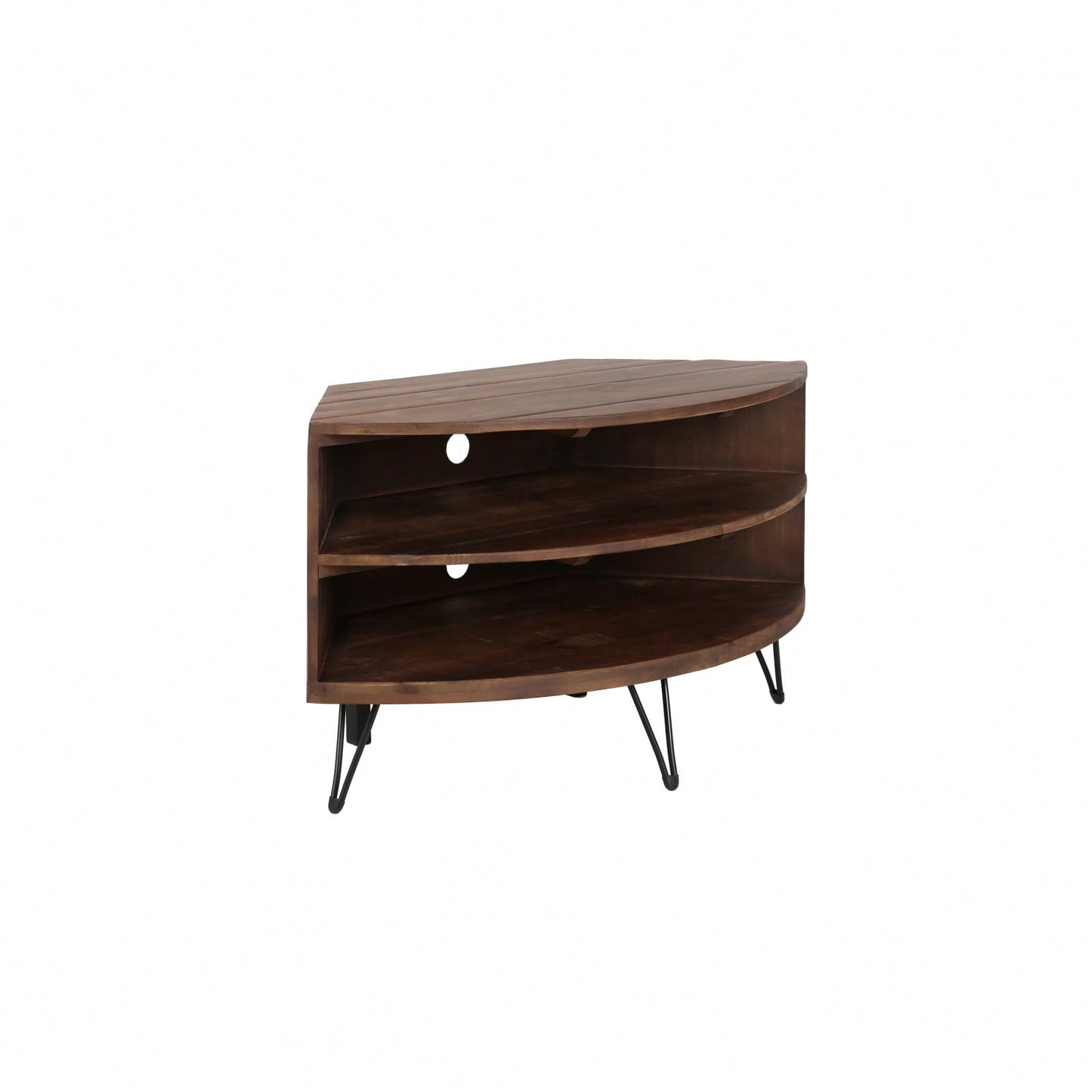 Rustic Corner Media Stand Fan Shaped TV Console Table Reclaimed Wood Finish Space Saving Entertainment Center for Living Room