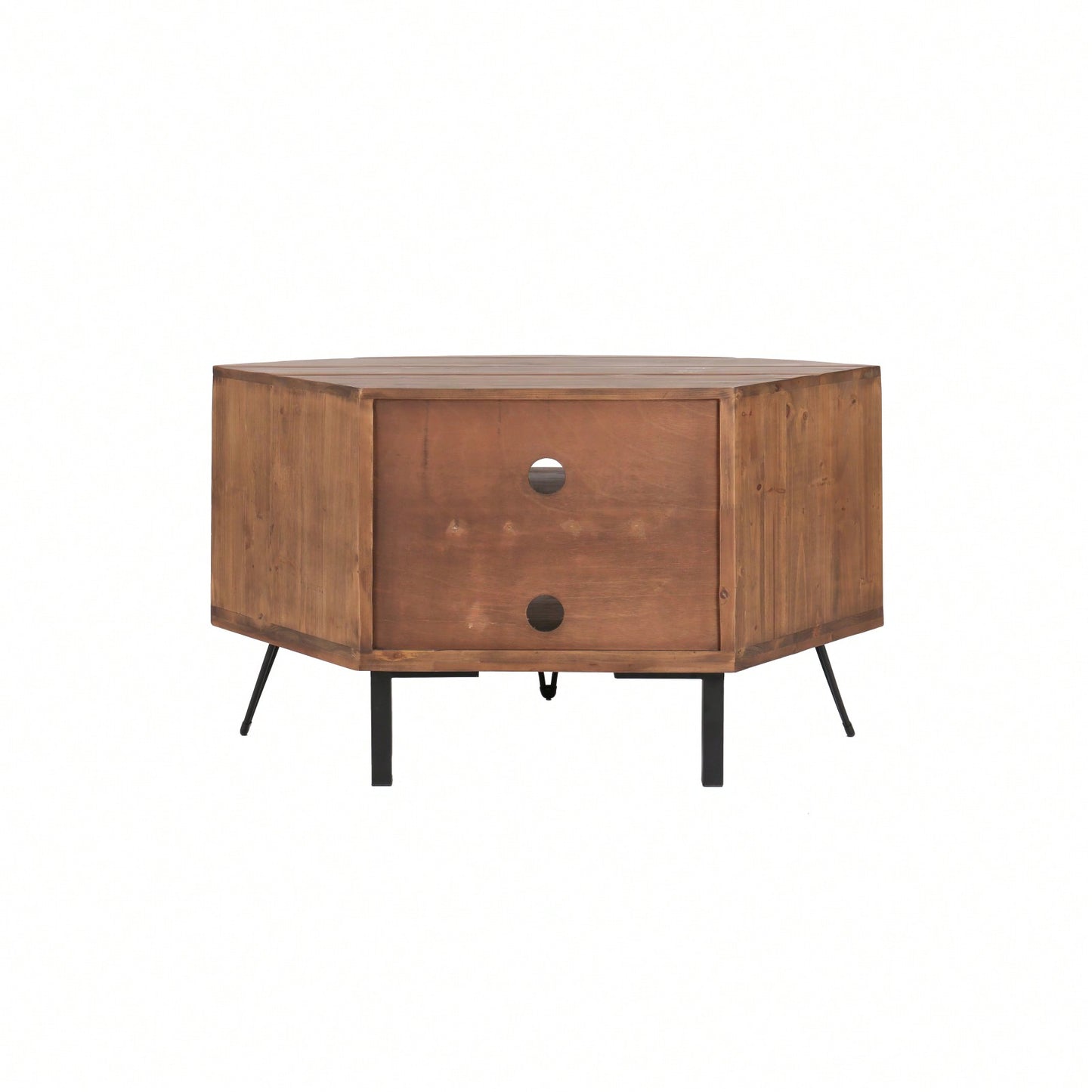 Rustic Corner Media Stand Fan Shaped TV Console Table Reclaimed Wood Finish Space Saving Entertainment Center for Living Room