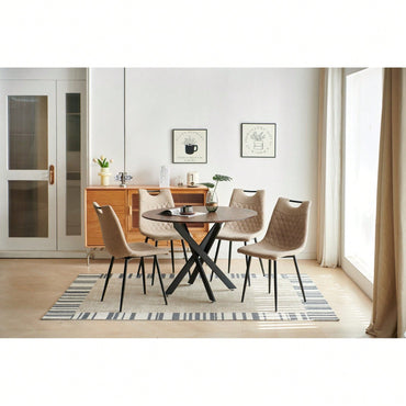 Elegant Set of 4 Modern Dining Chairs with Comfortable Upholstered Seats and Durable Metal Frames for Home Use Beige and Black Design