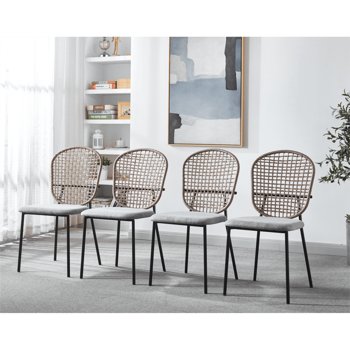 Set of 4 Stylish Black and Gray Accent Dining Chairs with Comfortable Backrest and Sturdy Metal Frame for Home and Kitchen