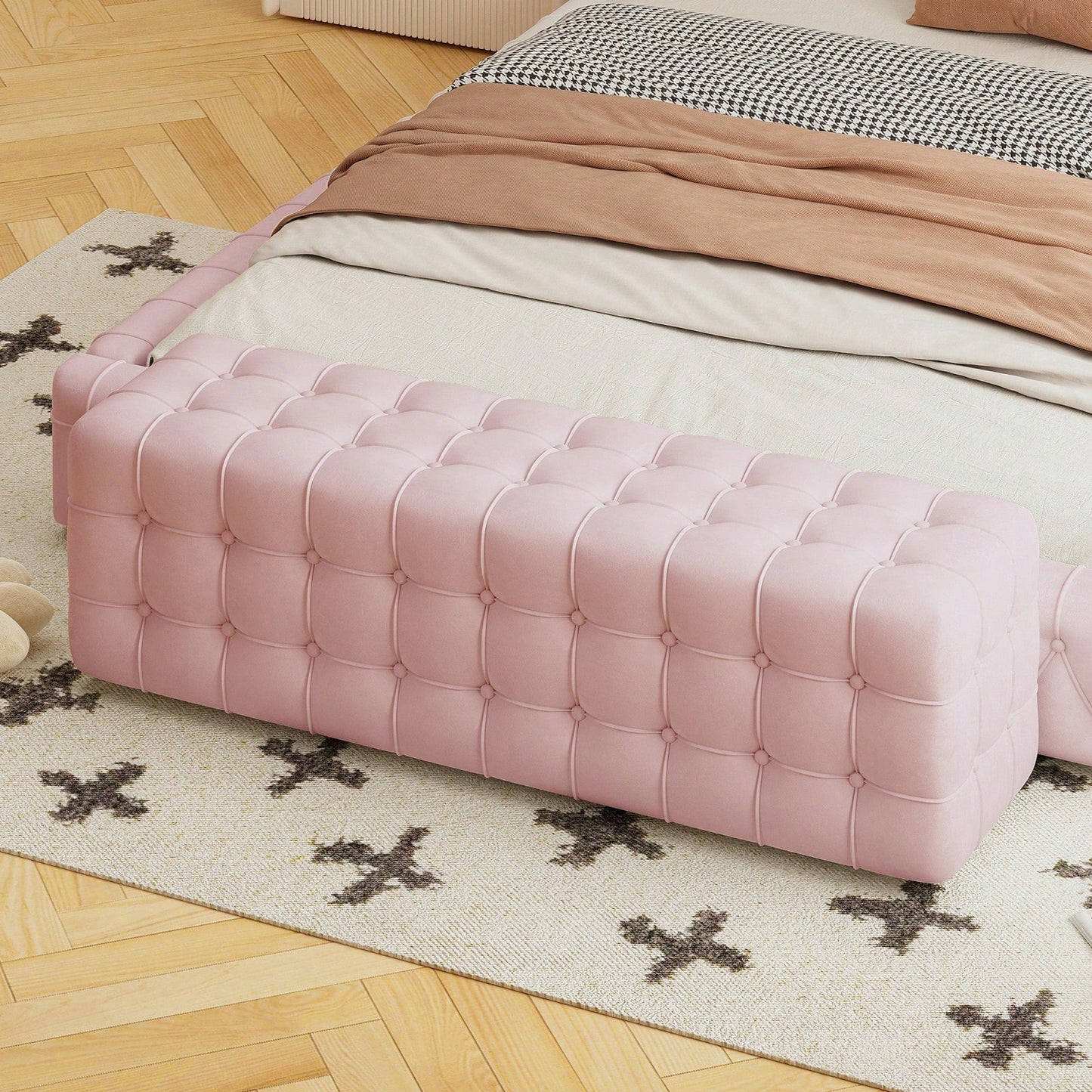 Luxurious Velvet Ottoman Footstool - Rectangular Upholstered Foot Rest For Bedroom, Living Room | Elegant Home Décor - No Assembly Required