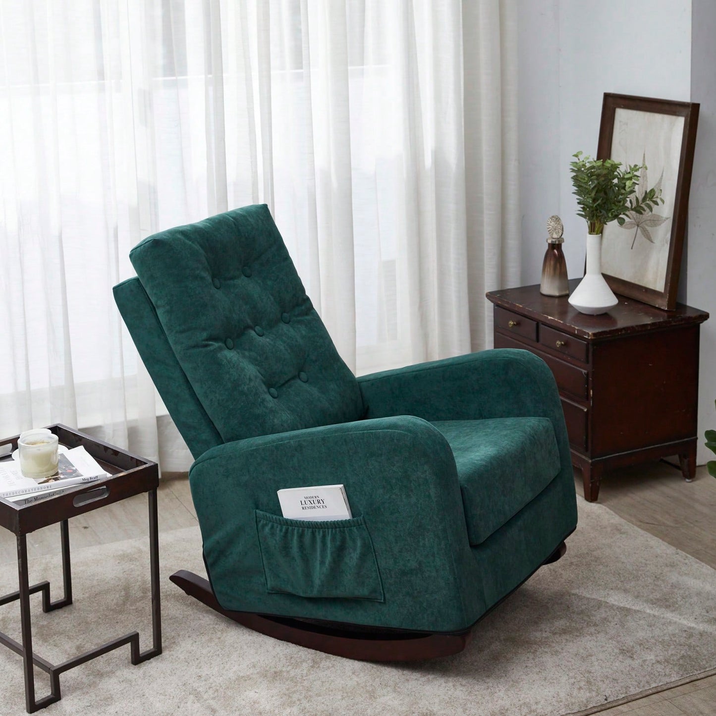 Modern High Back Accent Chair with Solid Wood Legs Comfortable Fabric Armchair for Living Room Bedroom Reading Supports 300lbs