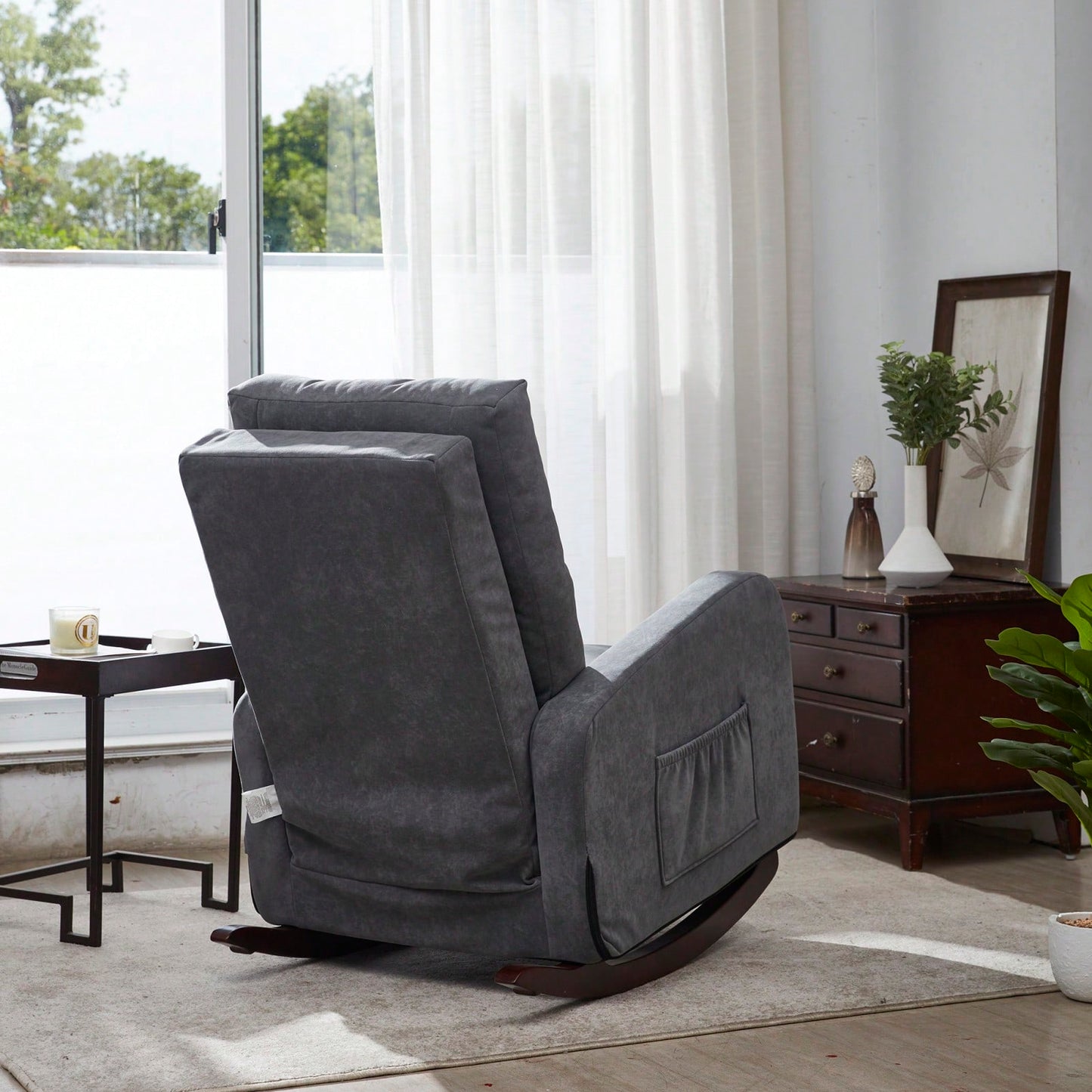 Modern High Back Accent Chair with Solid Wood Legs Comfortable Fabric Armchair for Living Room Bedroom Reading Supports 300lbs