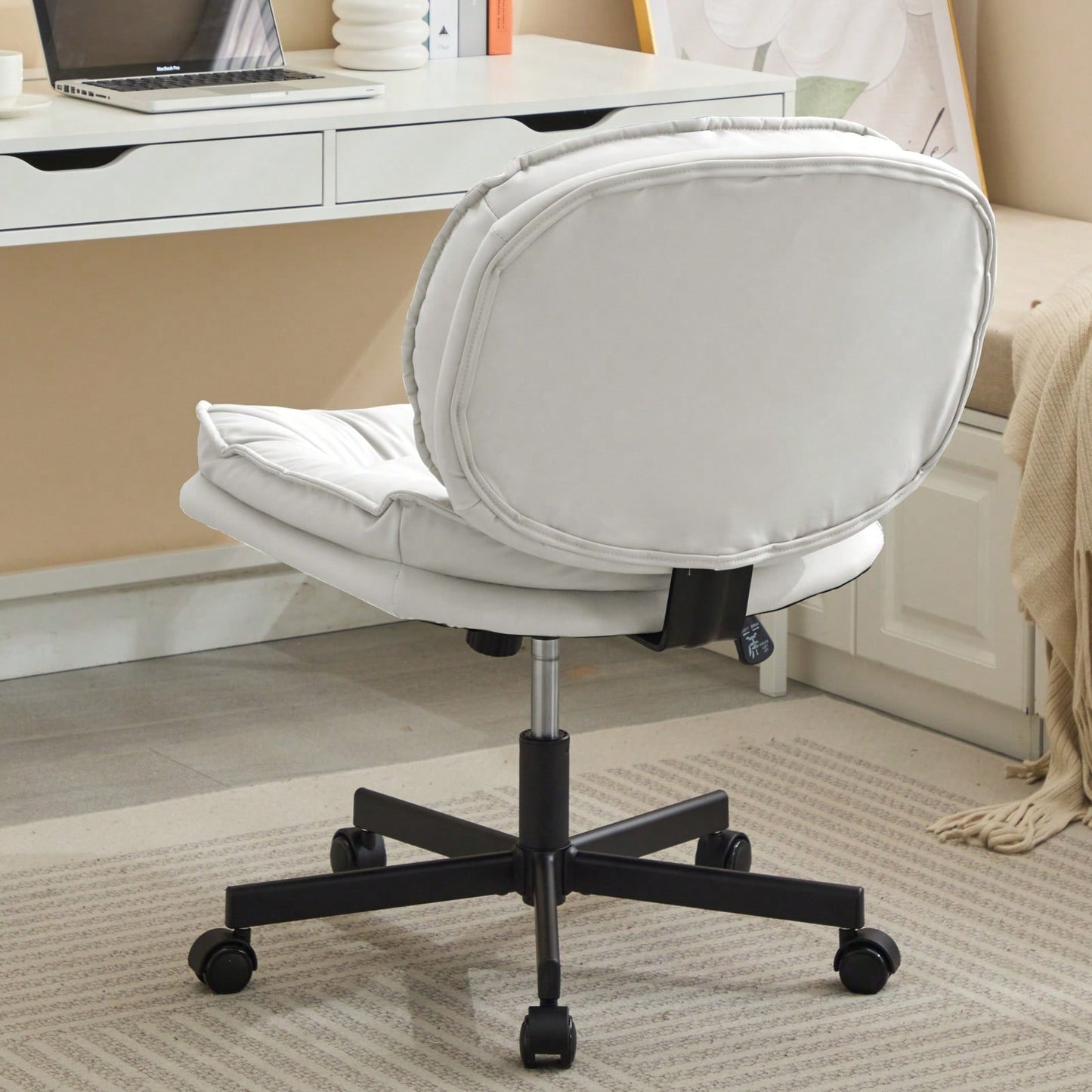 Ergonomic Cross Legged Office Chair with Wheels Adjustable Height Comfortable PU Leather Seat for Home and Office