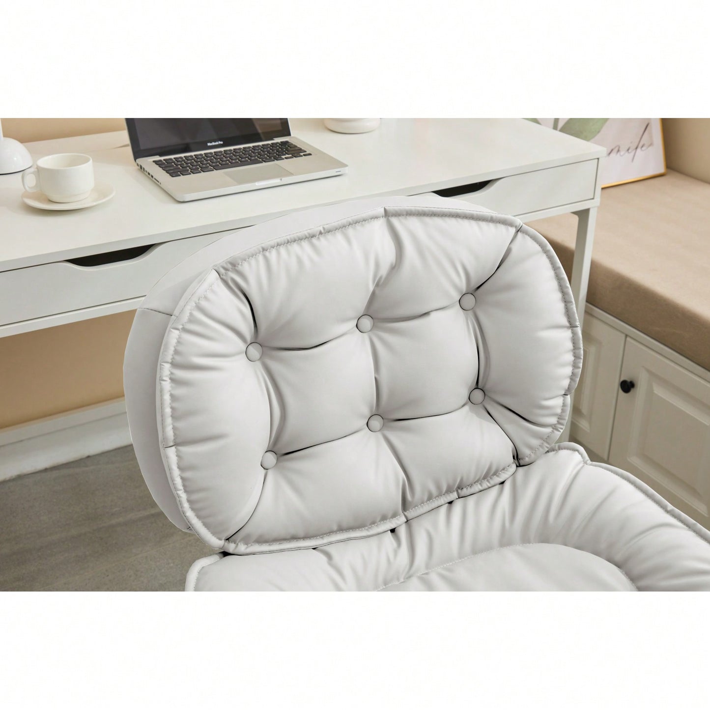 Ergonomic Cross Legged Office Chair with Wheels Adjustable Height Comfortable PU Leather Seat for Home and Office