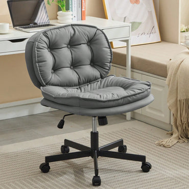 Ergonomic Cross Legged Office Chair with Wheels Adjustable Height Comfortable PU Leather Seat for Home and Office