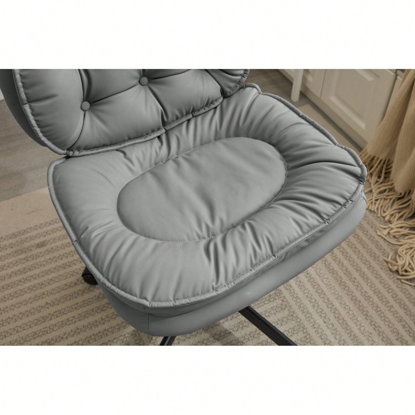 Ergonomic Cross Legged Office Chair with Wheels Adjustable Height Comfortable PU Leather Seat for Home and Office