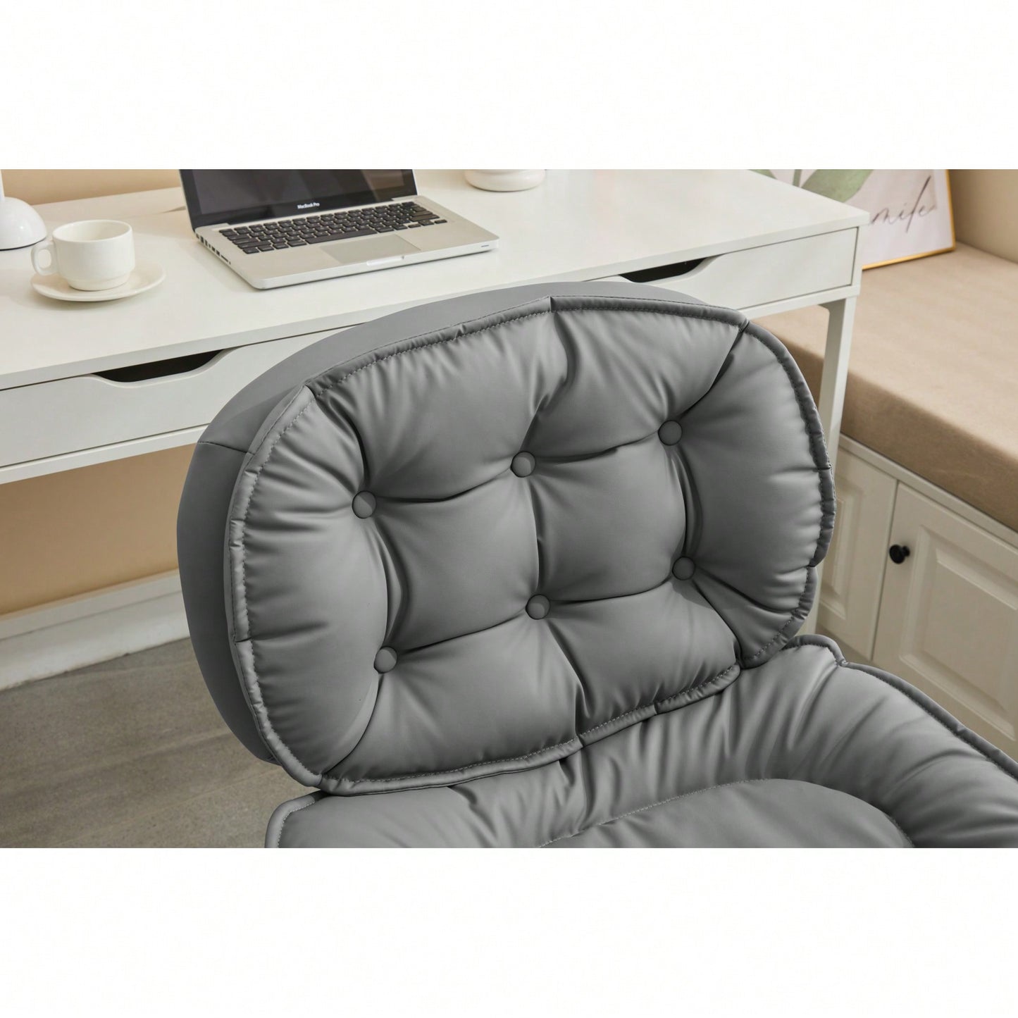 Ergonomic Cross Legged Office Chair with Wheels Adjustable Height Comfortable PU Leather Seat for Home and Office