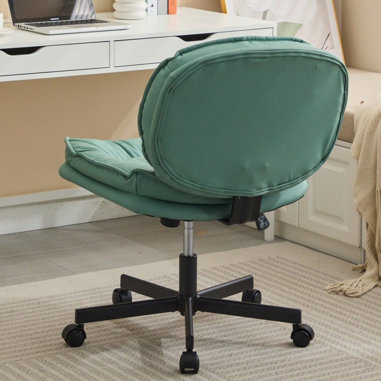 Ergonomic Cross Legged Office Chair with Wheels Adjustable Height Comfortable PU Leather Seat for Home and Office