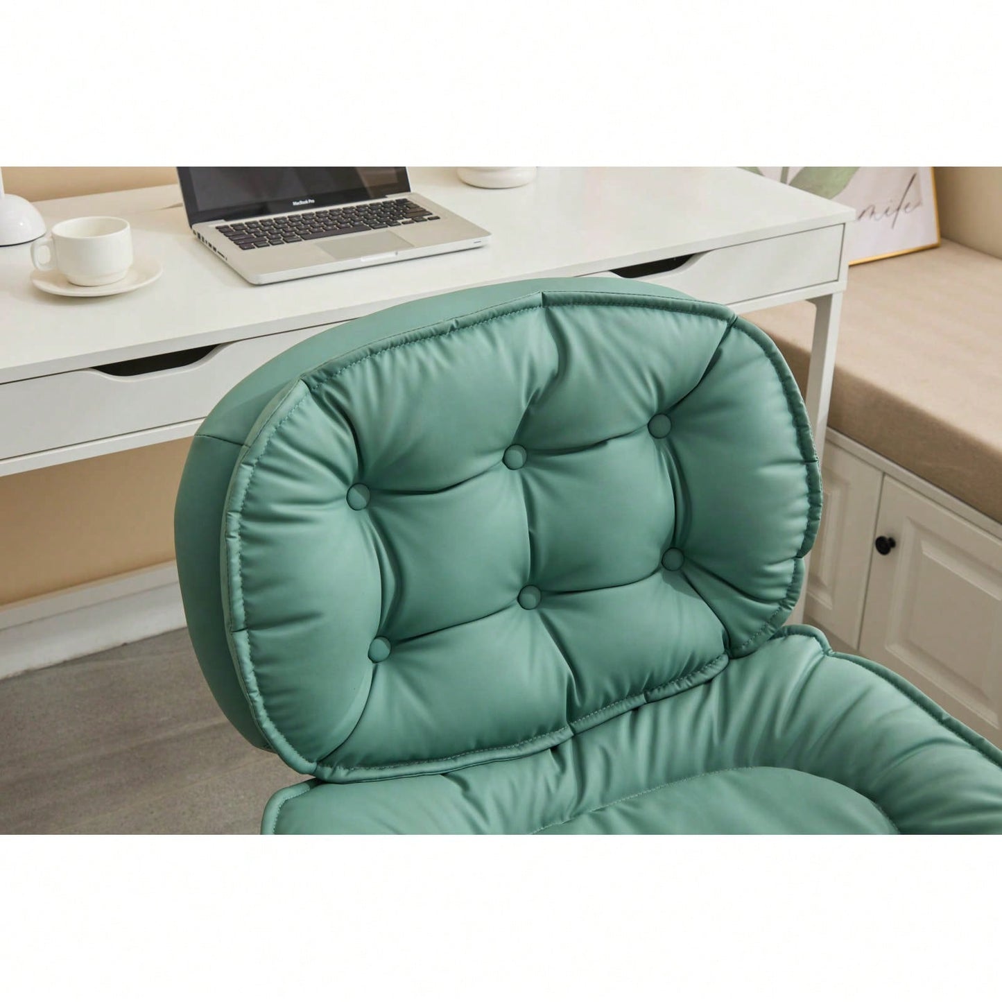 Ergonomic Cross Legged Office Chair with Wheels Adjustable Height Comfortable PU Leather Seat for Home and Office