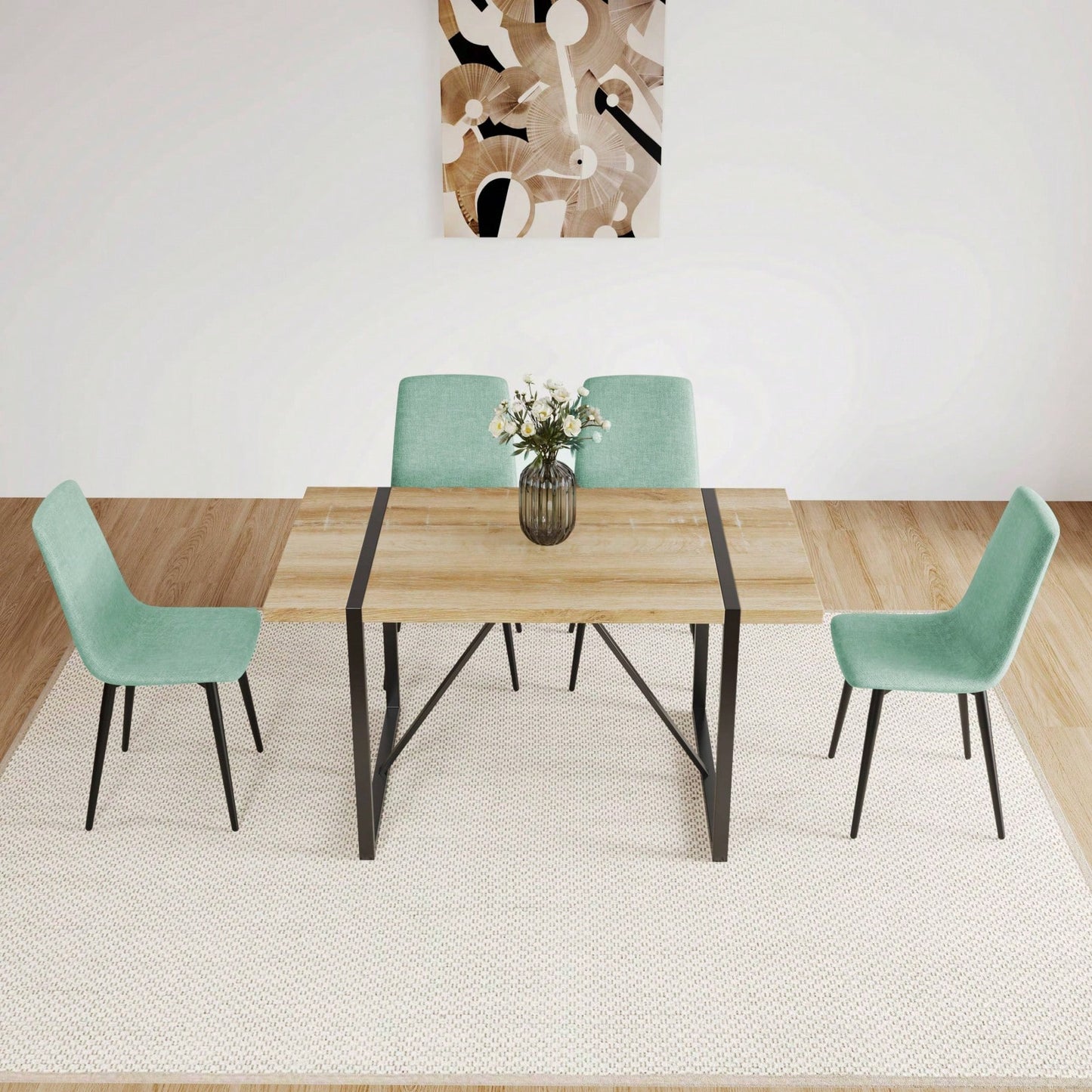 Set of 4 Upholstered Linen Dining Chairs with Comfortable Cushions and Sturdy Metal Legs for Modern Living Room and Kitchen