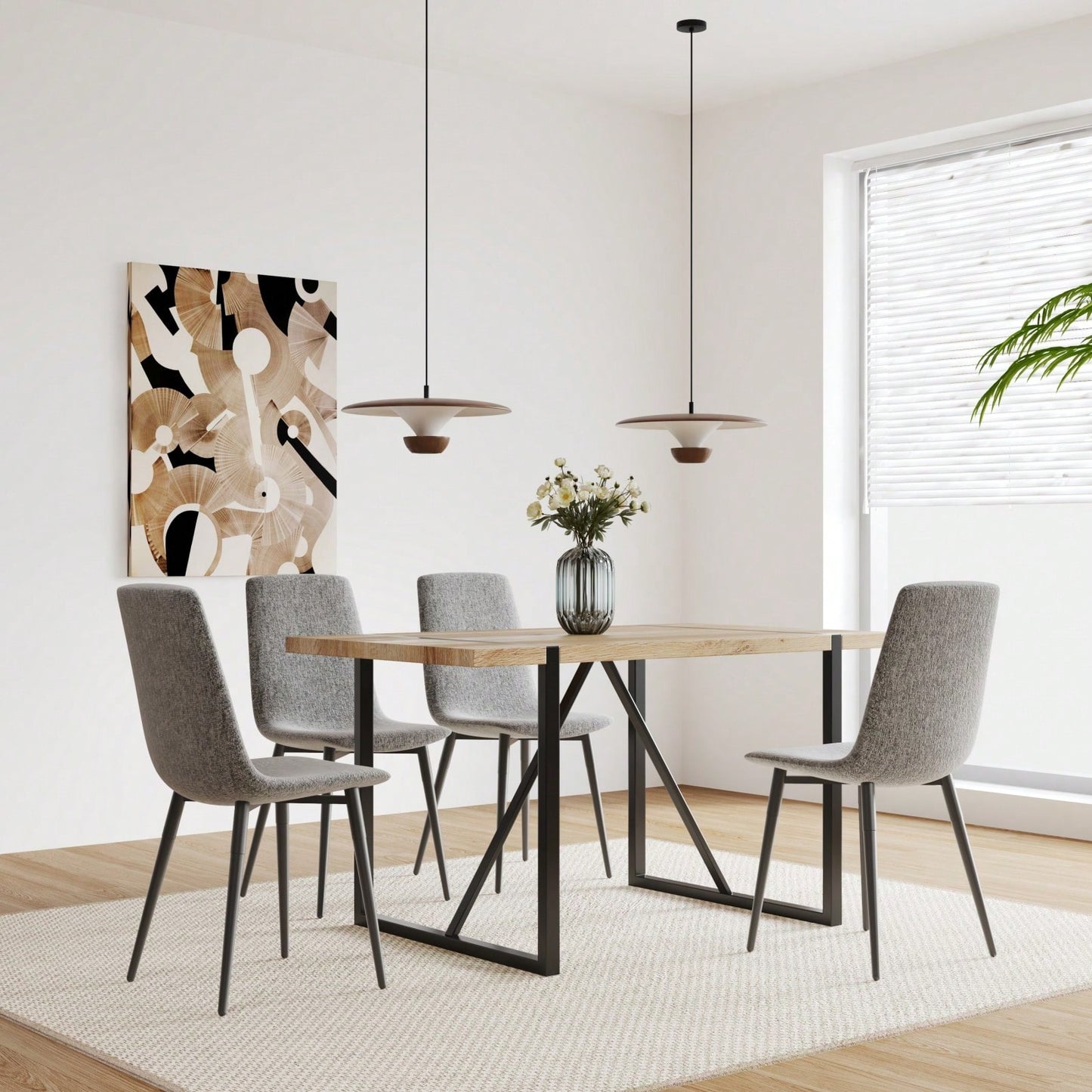 Set of 4 Upholstered Linen Dining Chairs with Comfortable Cushions and Sturdy Metal Legs for Modern Living Room and Kitchen