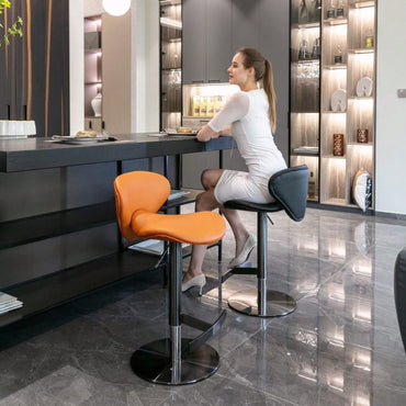 Hydraulic Adjustable Leather Bar Stool with Backrest and Footrest for Kitchen Island and Dining Room