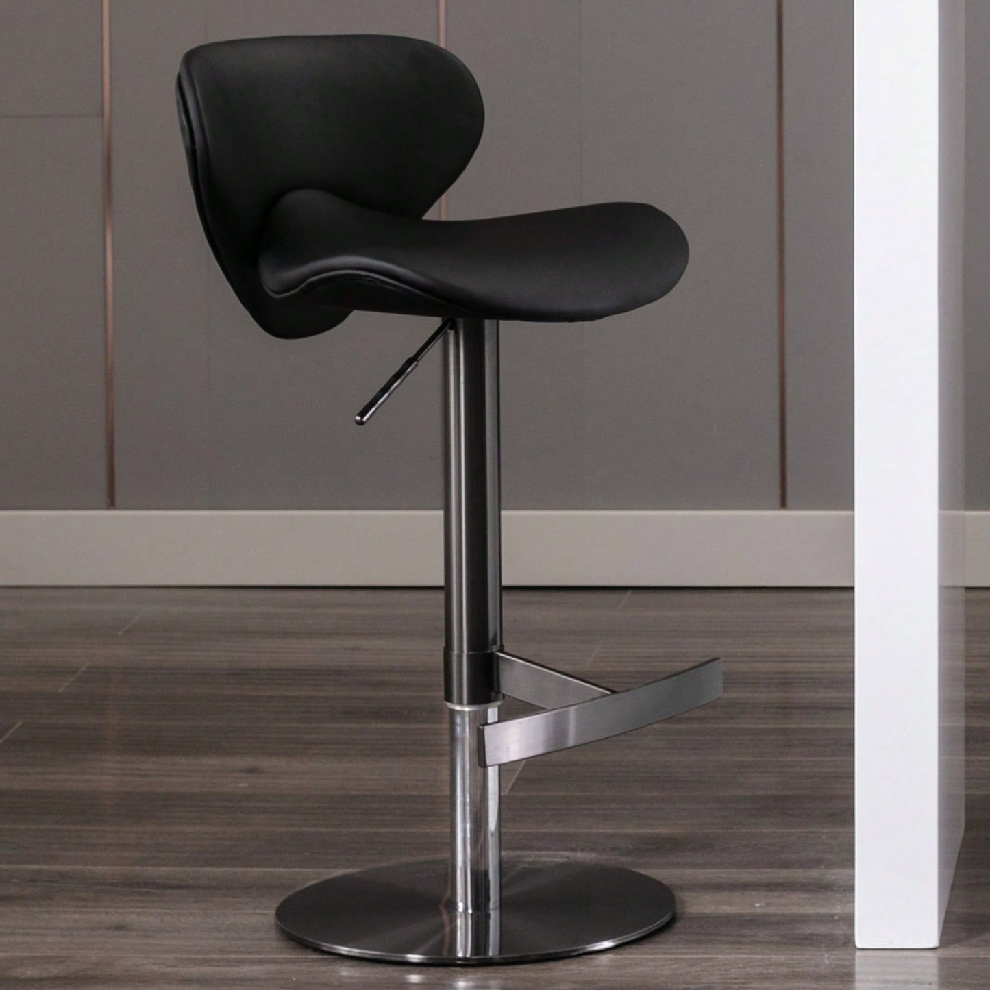 Hydraulic Adjustable Leather Bar Stool with Backrest and Footrest for Kitchen Island and Dining Room