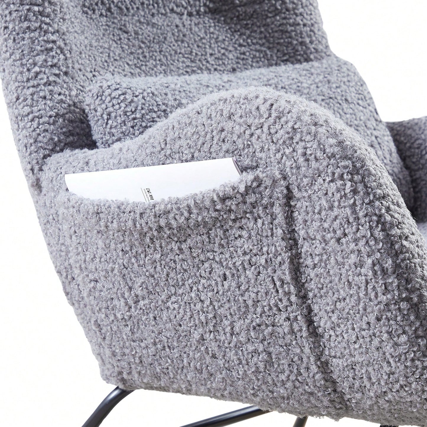 Ergonomic High Back Rocking Chair with Headrest Cushion Upholstered Cashmere Fabric Solid Wood Legs Modern Nursery Accent Chair