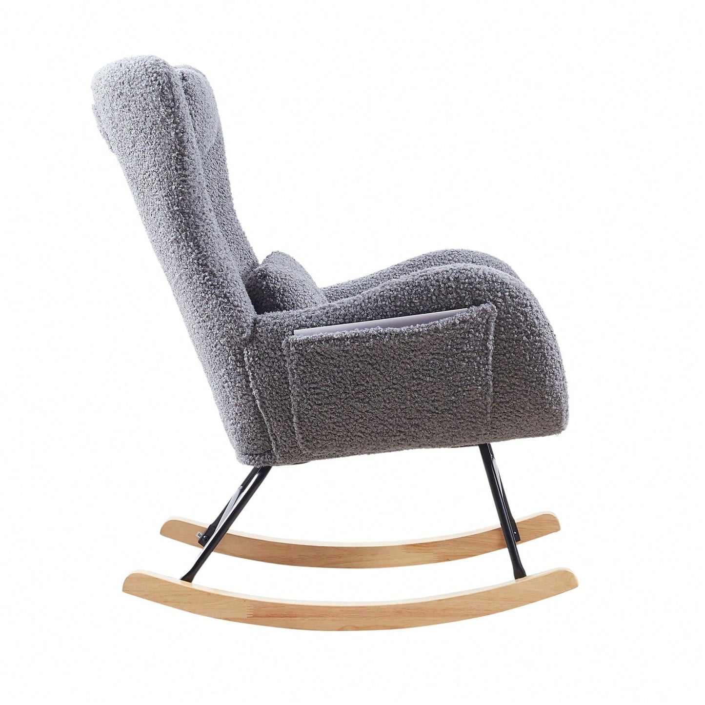 Ergonomic High Back Rocking Chair with Headrest Cushion Upholstered Cashmere Fabric Solid Wood Legs Modern Nursery Accent Chair