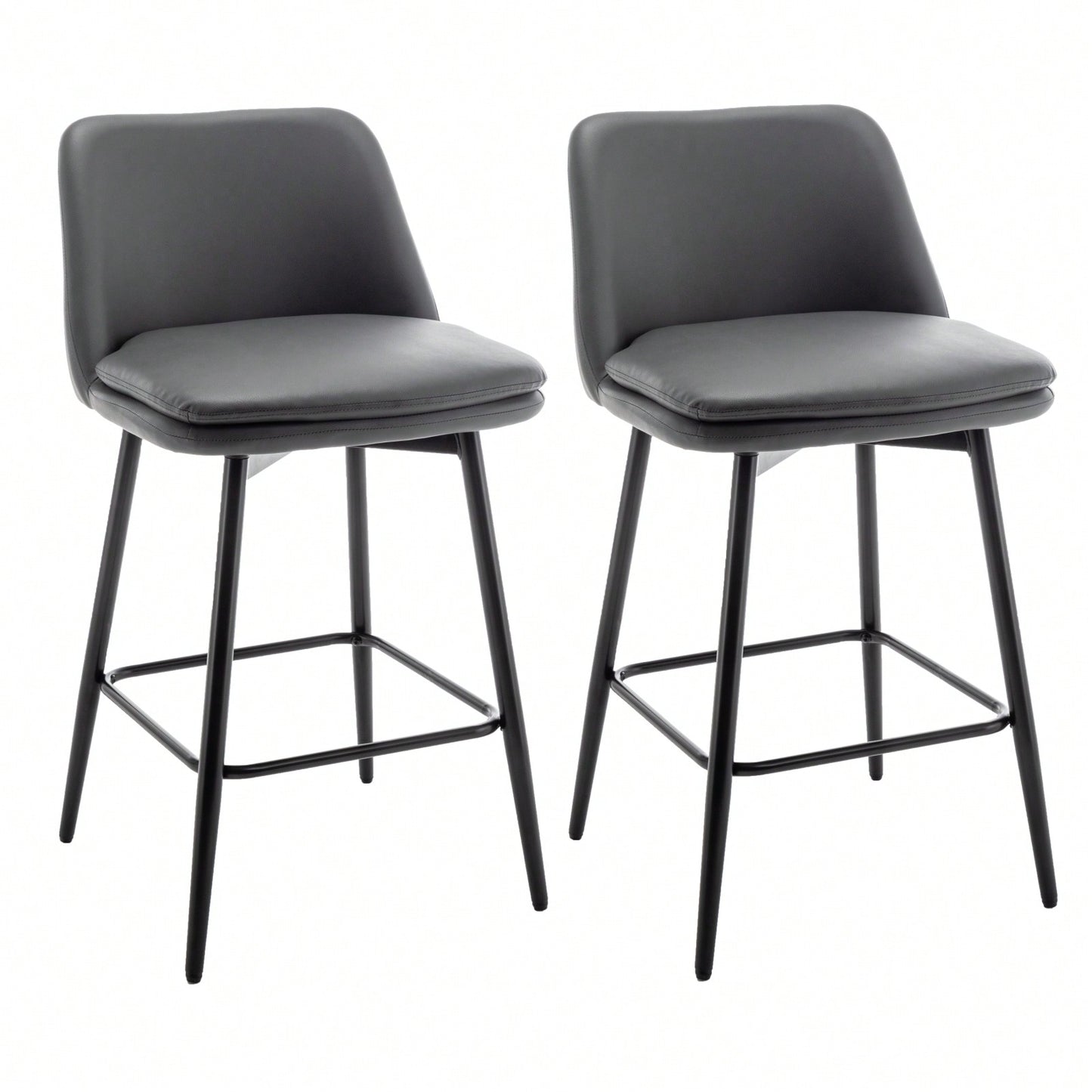 360° Swivel Counter Height Bar Stools Set of 2 with Back Faux Leather Upholstery and Metal Legs 25.6 Inch Seat Height for Kitchen Island Pub
