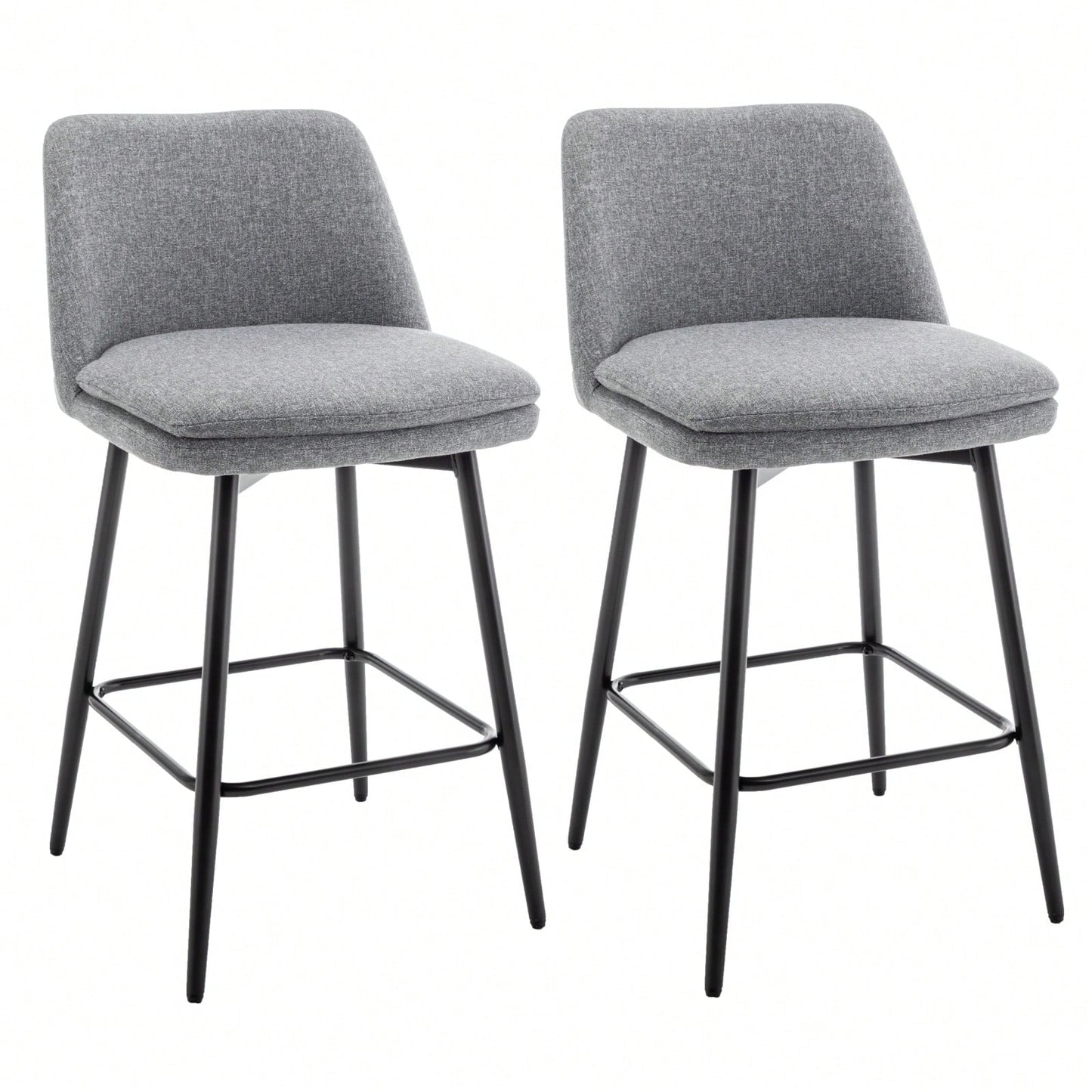 360° Swivel Counter Height Bar Stools Set of 2 with Back Faux Leather Upholstery and Metal Legs 25.6 Inch Seat Height for Kitchen Island Pub