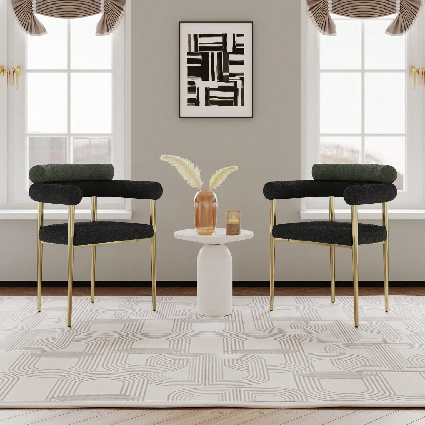 Modern Dining Chairs Set Of 2, Boucle Accent Chairs With Metal Legs, Comfortable Upholstered Dining Room Chairs For Kitchen, Living Room