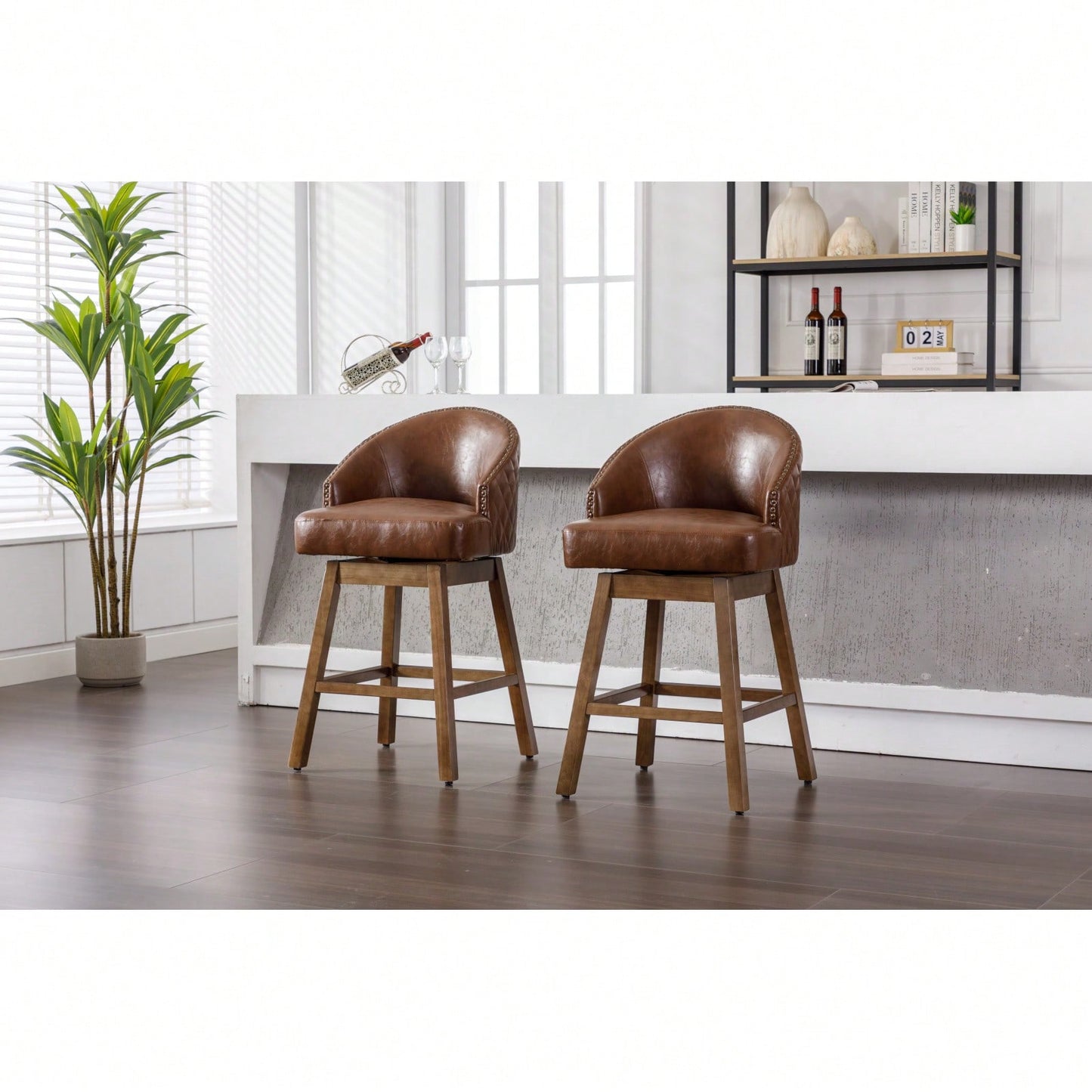 Bar Stools Set Of 2 Counter Height Chairs With Footrest For Kitchen, Dining Room And 360 Degree Swivel