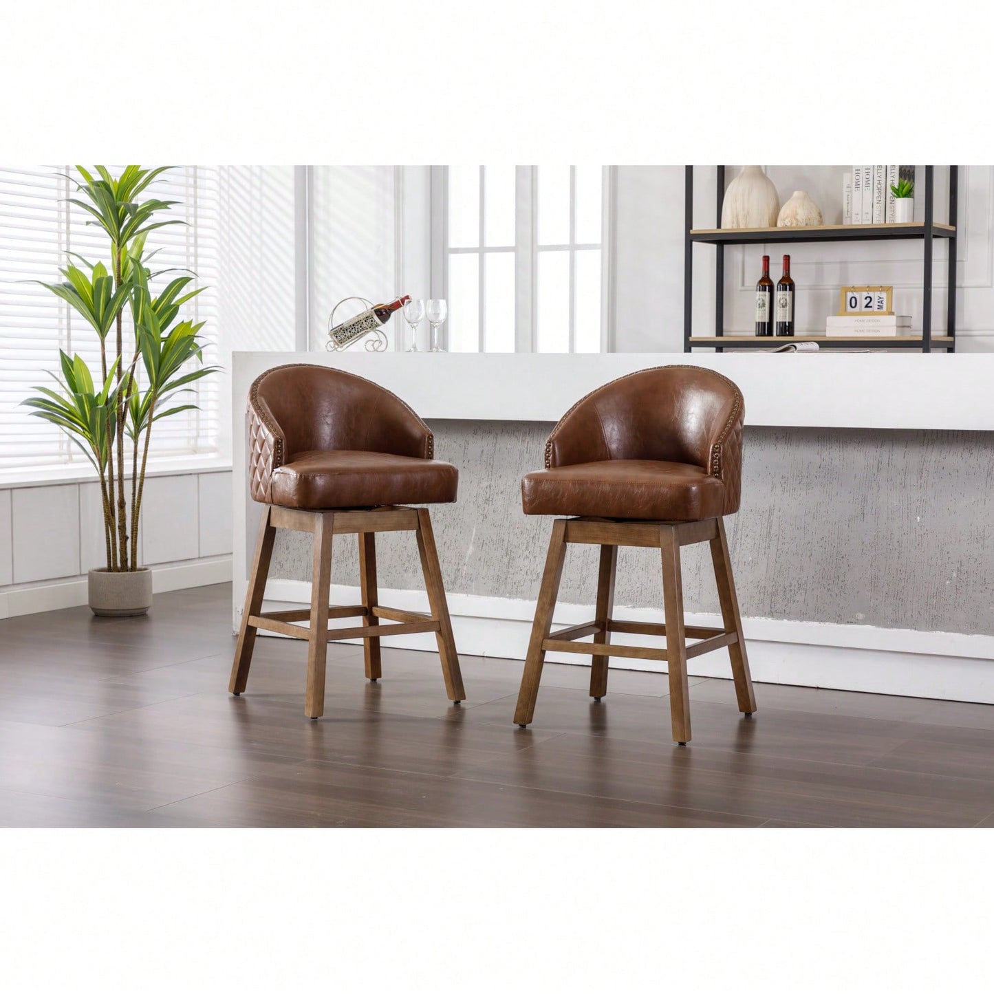 Bar Stools Set Of 2 Counter Height Chairs With Footrest For Kitchen, Dining Room And 360 Degree Swivel