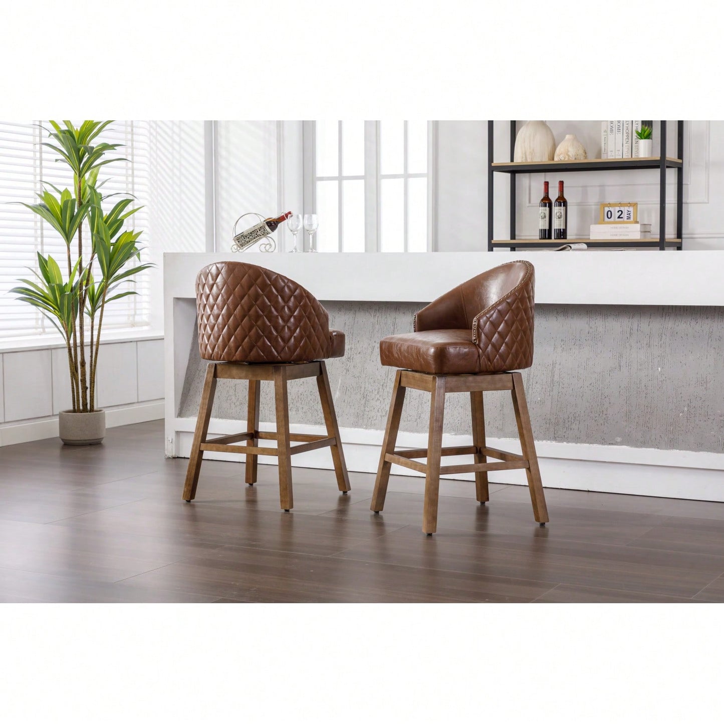 Bar Stools Set Of 2 Counter Height Chairs With Footrest For Kitchen, Dining Room And 360 Degree Swivel