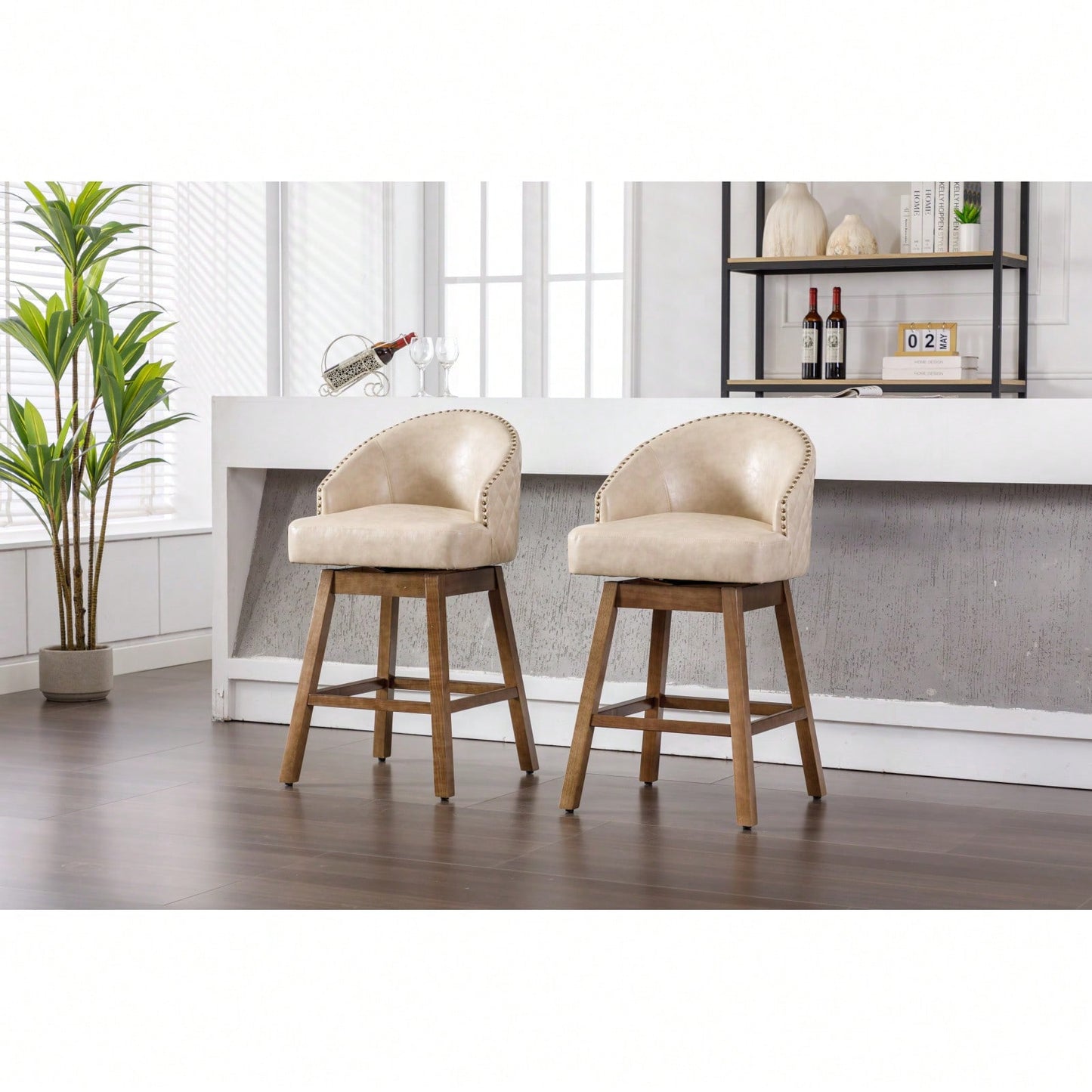Bar Stools Set Of 2 Counter Height Chairs With Footrest For Kitchen, Dining Room And 360 Degree Swivel