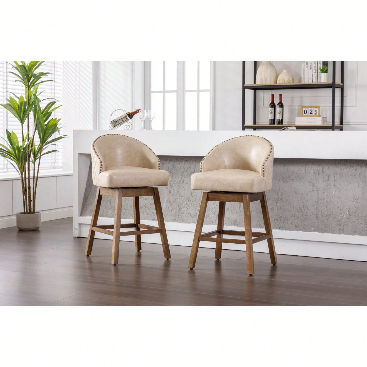 Bar Stools Set Of 2 Counter Height Chairs With Footrest For Kitchen, Dining Room And 360 Degree Swivel