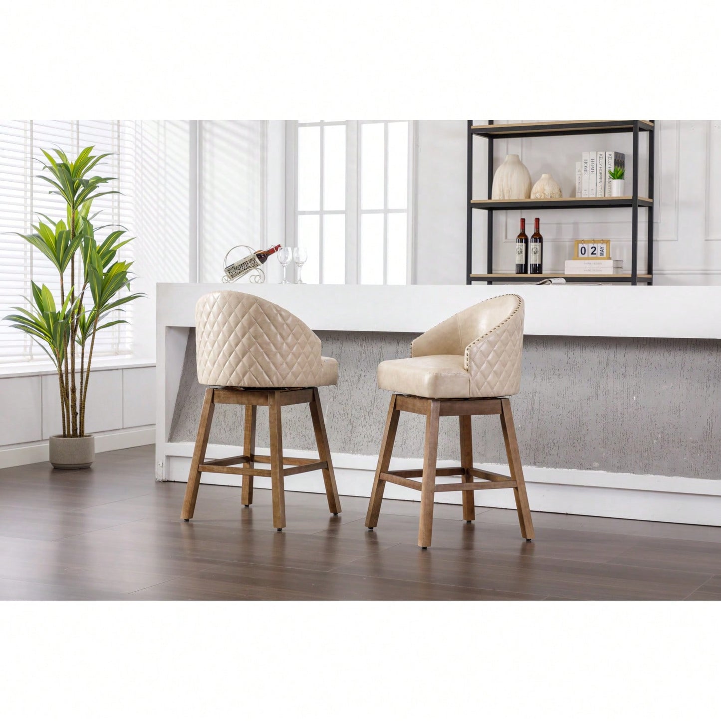 Bar Stools Set Of 2 Counter Height Chairs With Footrest For Kitchen, Dining Room And 360 Degree Swivel
