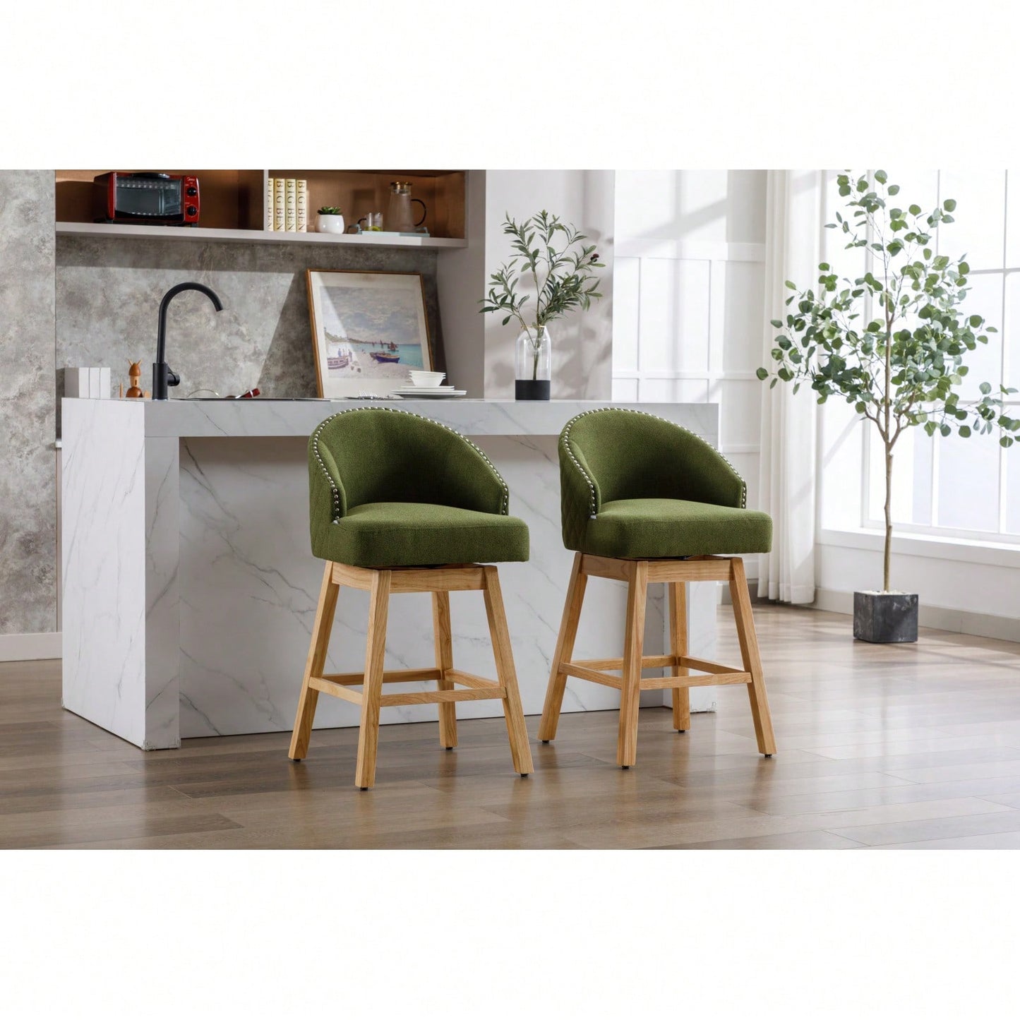 Bar Stools Set Of 2 Counter Height Chairs With Footrest For Kitchen, Dining Room And 360 Degree Swivel