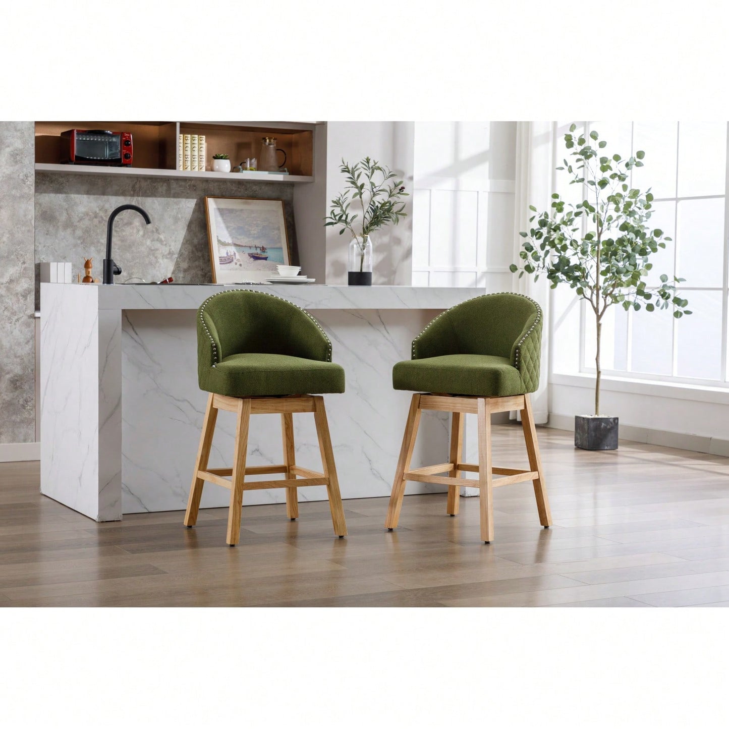Bar Stools Set Of 2 Counter Height Chairs With Footrest For Kitchen, Dining Room And 360 Degree Swivel
