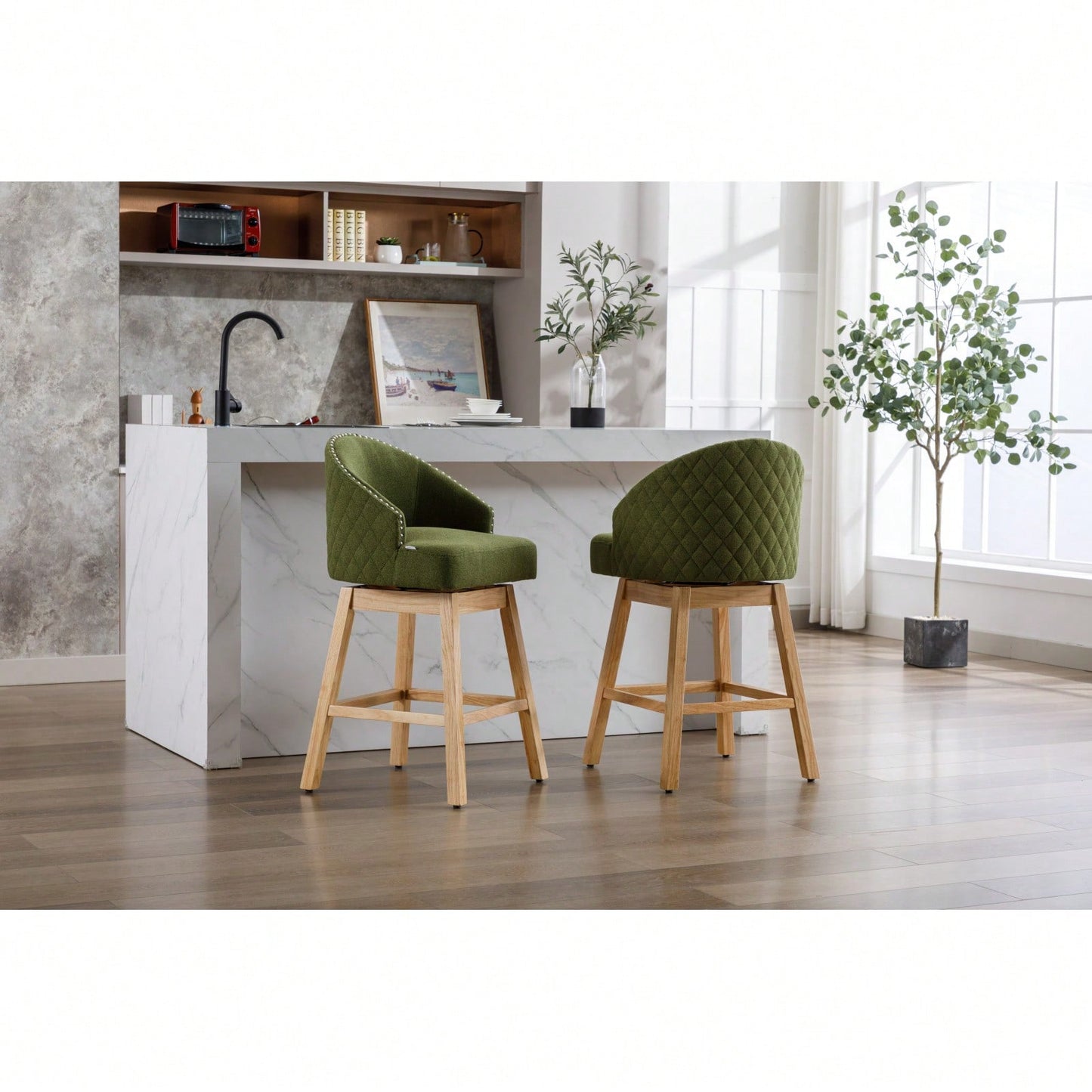Bar Stools Set Of 2 Counter Height Chairs With Footrest For Kitchen, Dining Room And 360 Degree Swivel