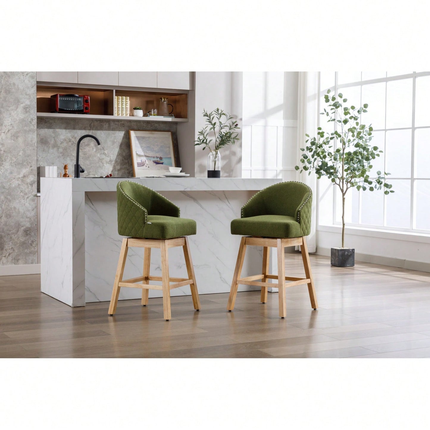 Bar Stools Set Of 2 Counter Height Chairs With Footrest For Kitchen, Dining Room And 360 Degree Swivel