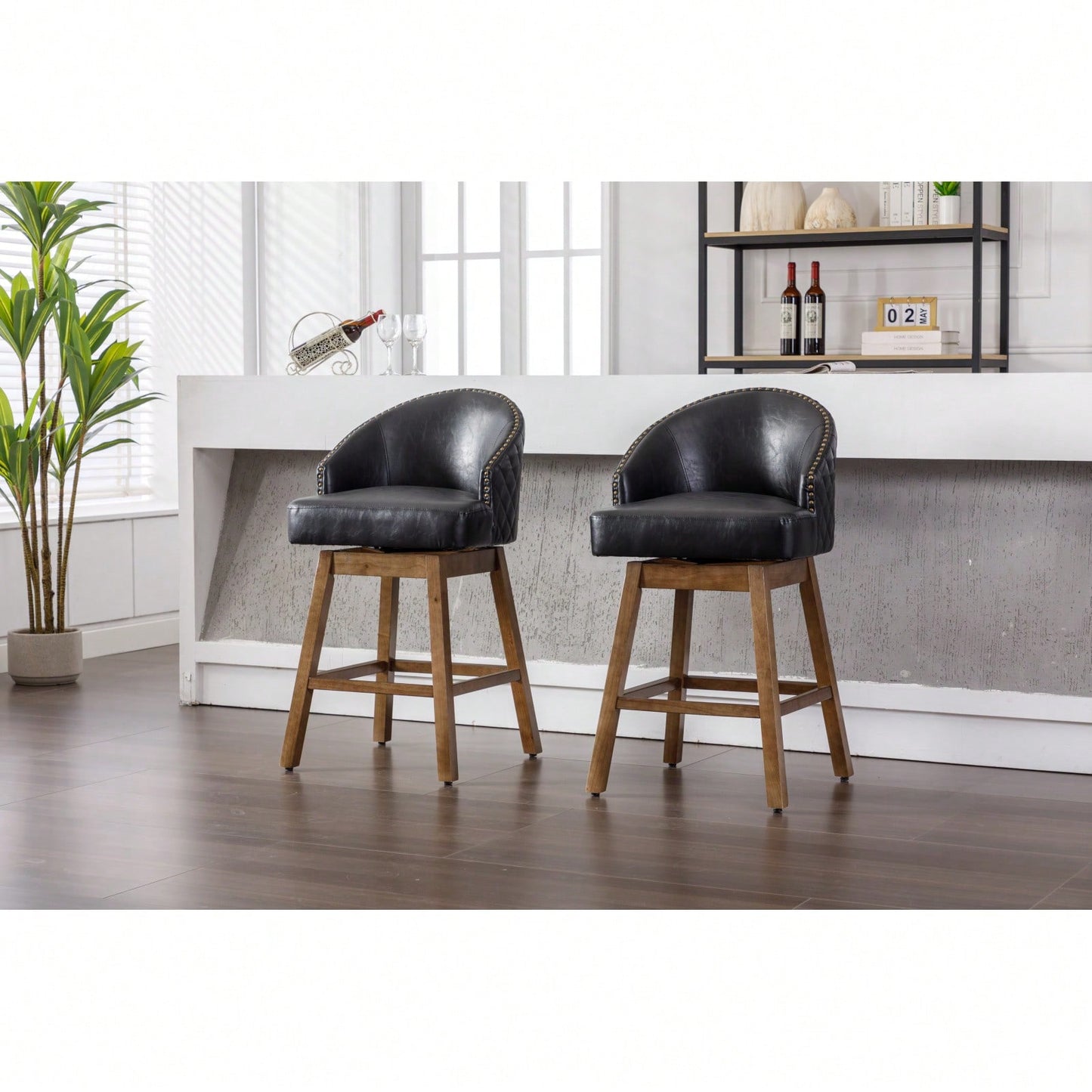 Bar Stools Set Of 2 Counter Height Chairs With Footrest For Kitchen, Dining Room And 360 Degree Swivel