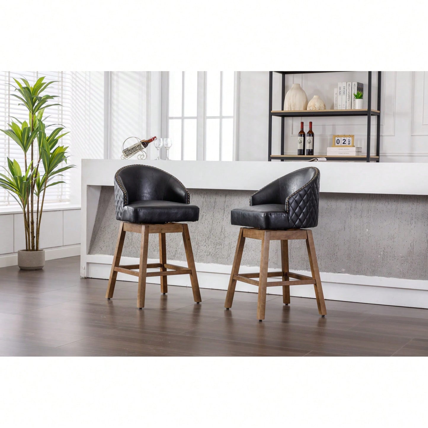 Bar Stools Set Of 2 Counter Height Chairs With Footrest For Kitchen, Dining Room And 360 Degree Swivel