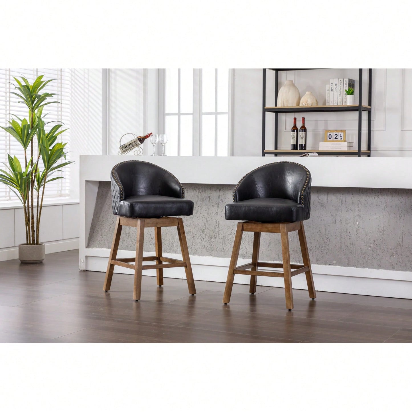 Bar Stools Set Of 2 Counter Height Chairs With Footrest For Kitchen, Dining Room And 360 Degree Swivel