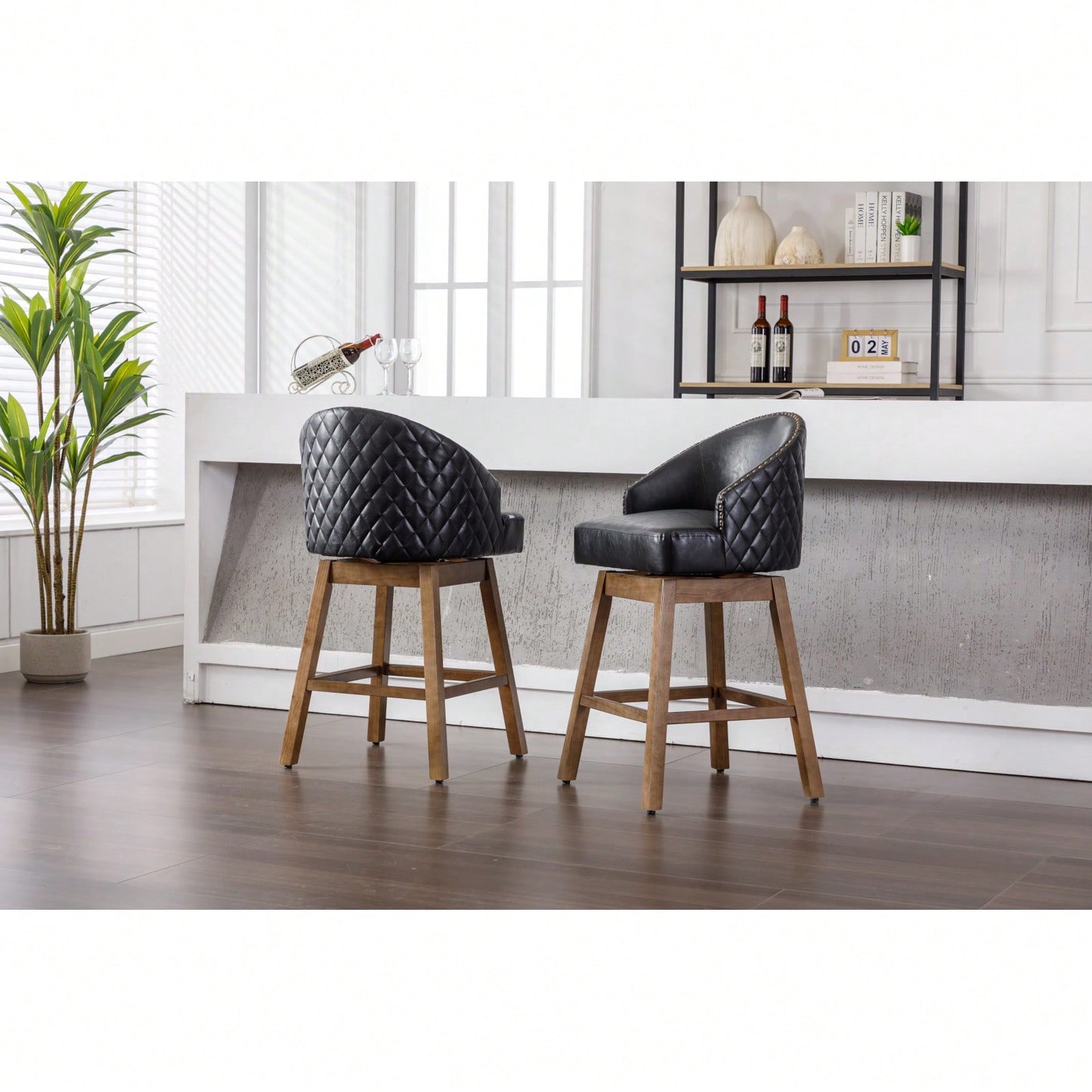 Bar Stools Set Of 2 Counter Height Chairs With Footrest For Kitchen, Dining Room And 360 Degree Swivel