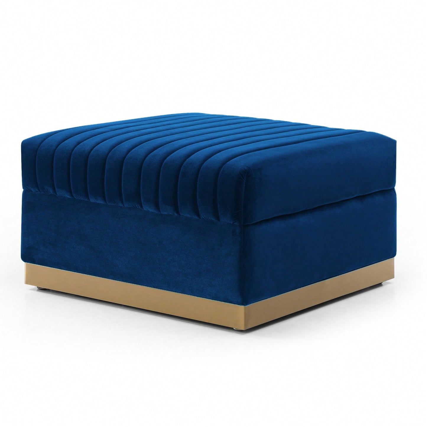 Large Velvet Ottoman Footrest - Modern Tufted Upholstered Foot Stool With Gold Base For Living Room, Bedroom Or Apartment