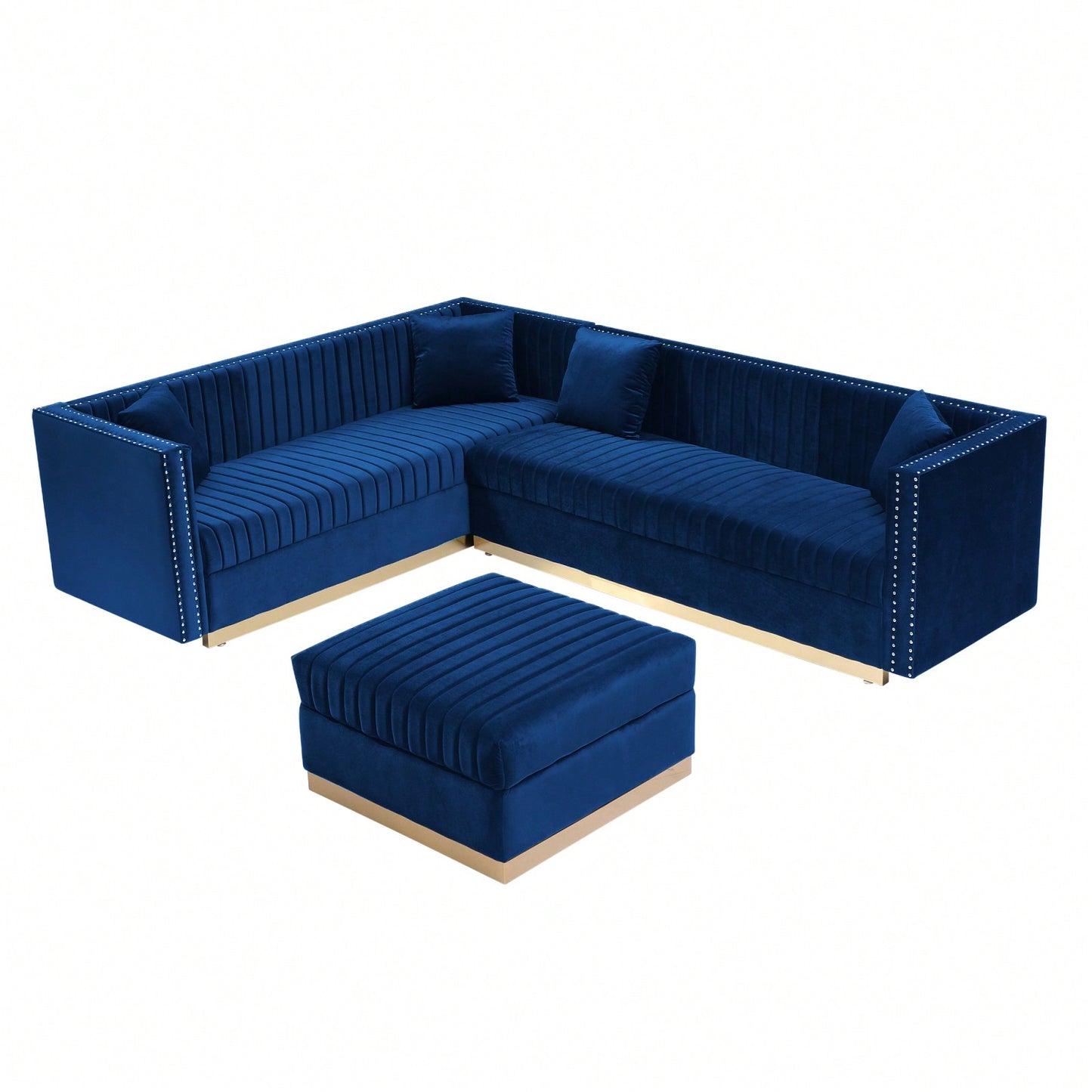 Large Velvet Ottoman Footrest - Modern Tufted Upholstered Foot Stool With Gold Base For Living Room, Bedroom Or Apartment